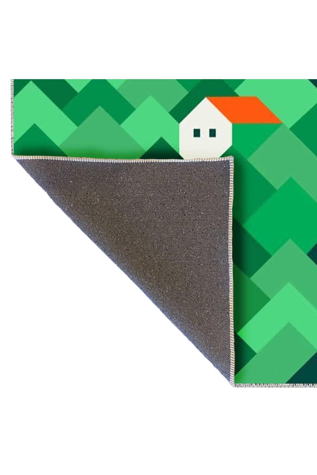 Emre Koleksiyonu Yeşil Temalı Geometrik Detaylar ve Ev Desenli Dokuma Taban Modern Dekoratif Halı 31