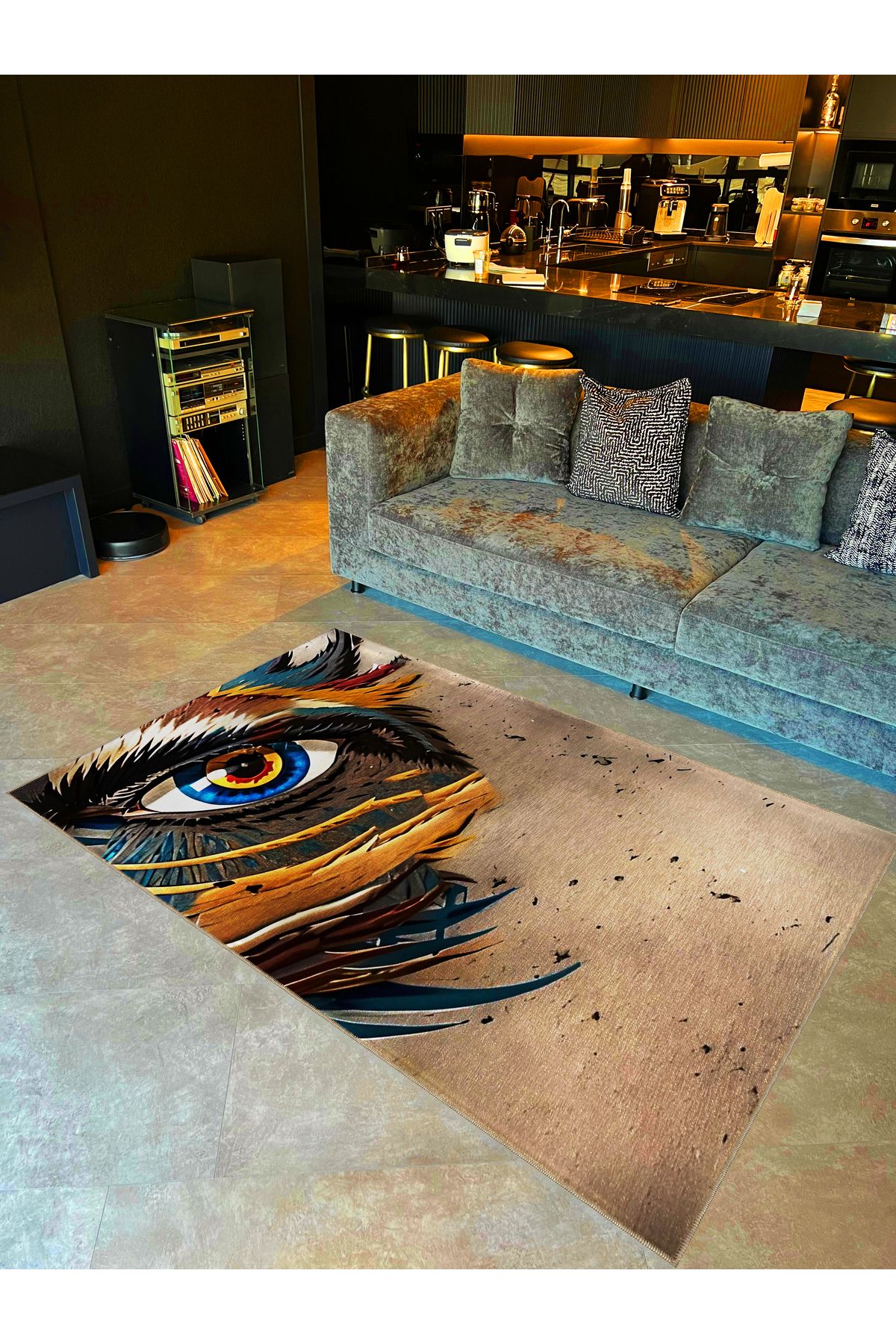 Animal Koleksiyonu Çok Renkli Göz Detaylı Dokuma Taban Yıkanabilir Halı animal02