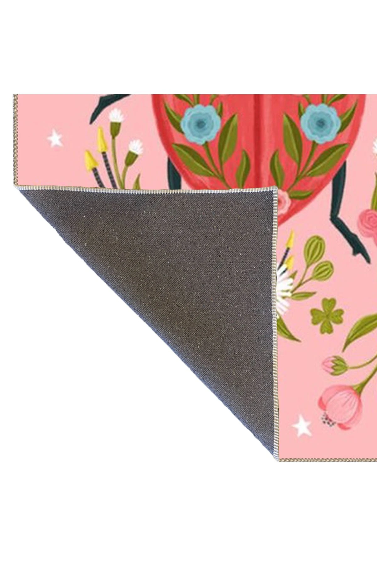 Pembe Renk Temalı Kırmızı Uğur Böceği Desenli Halı 3728