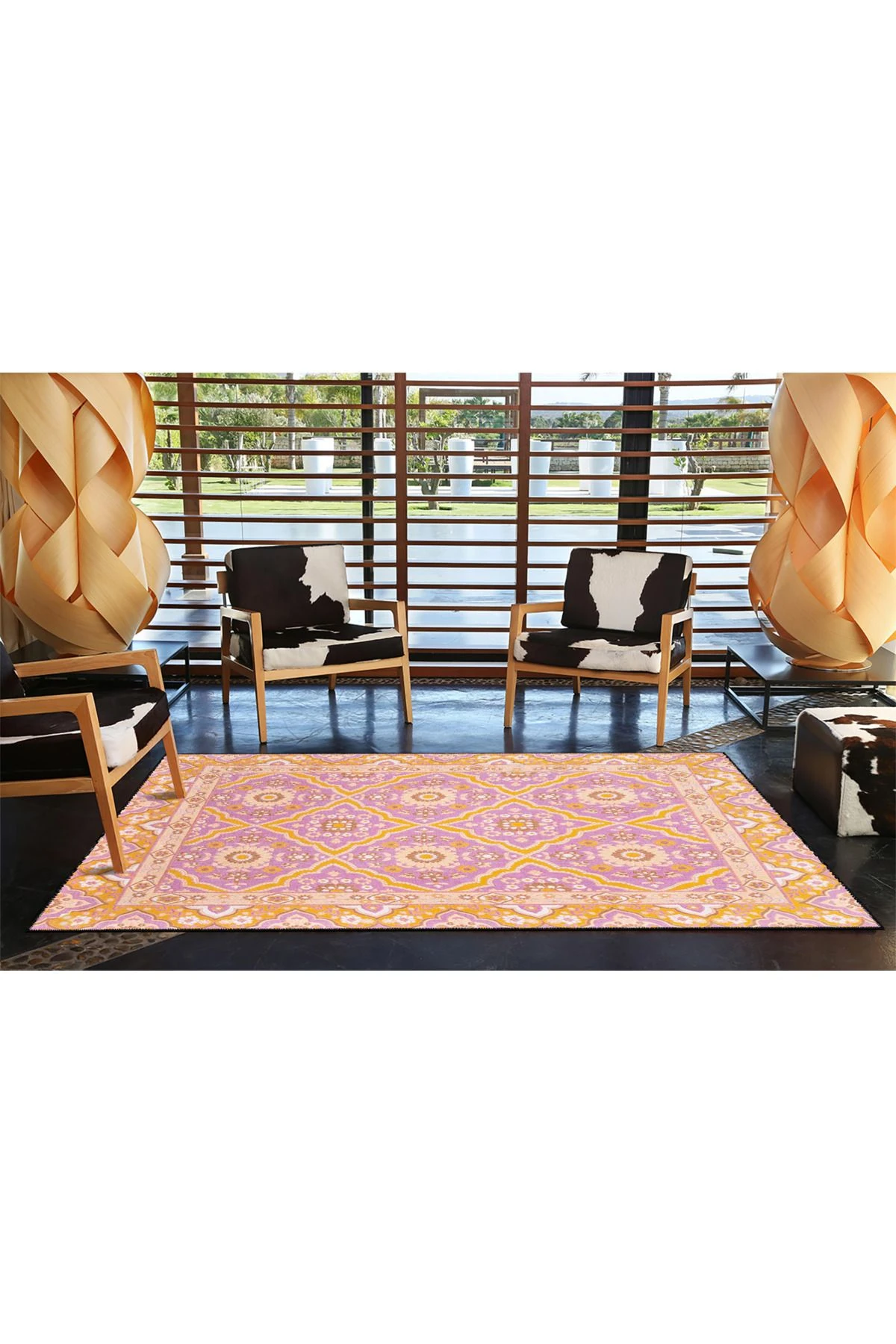 Pembe Baklavalı Geometrik Modern Dekoratif Halı miravip217