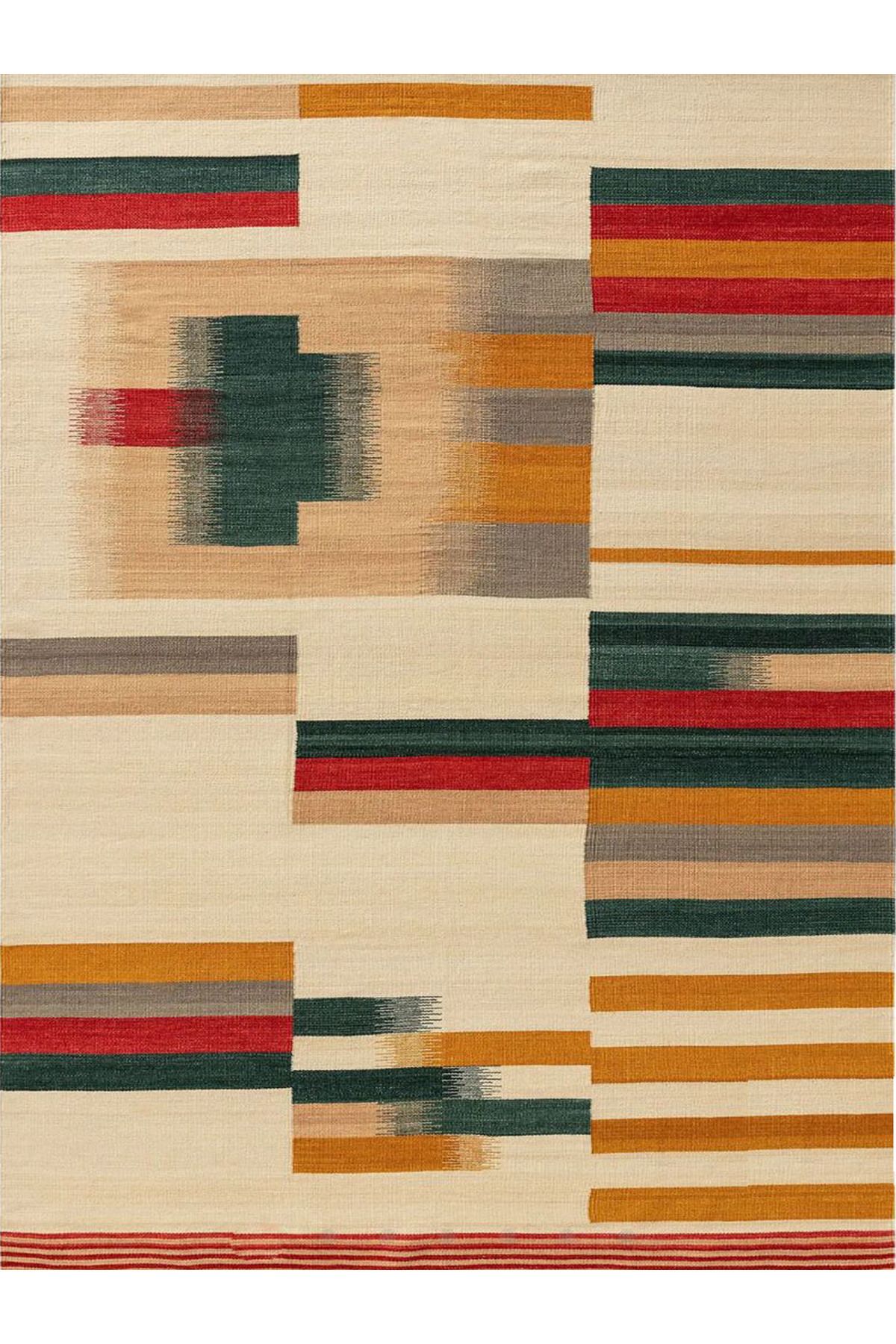 Melek Koleksiyonu Çok Renkli Çizgiler Desenli Dokuma Taban Modern Dekoratif Halı melek31