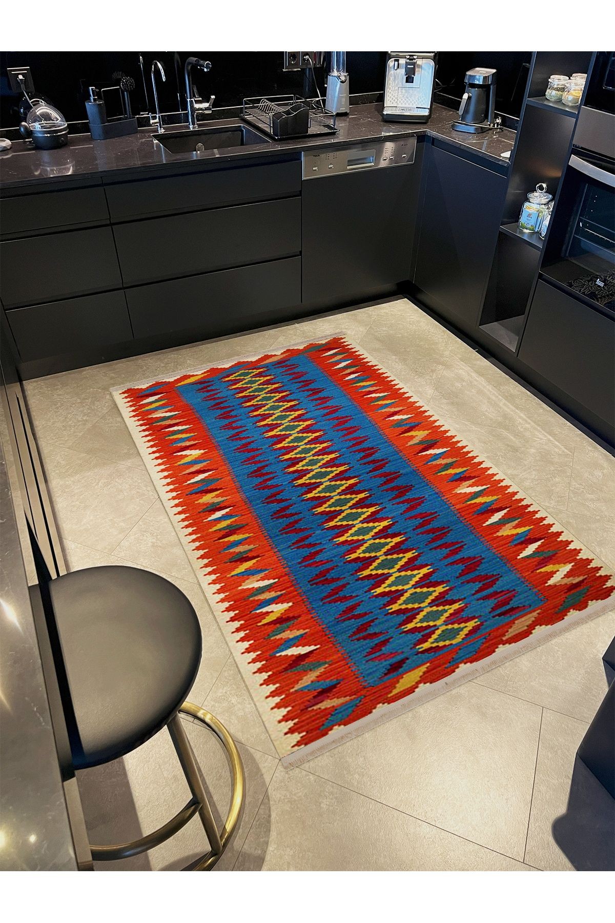 Umay Koleksiyonu Çok Renkli Etnik Desenli Dokuma Taban Modern Dekoratif Halı umay33