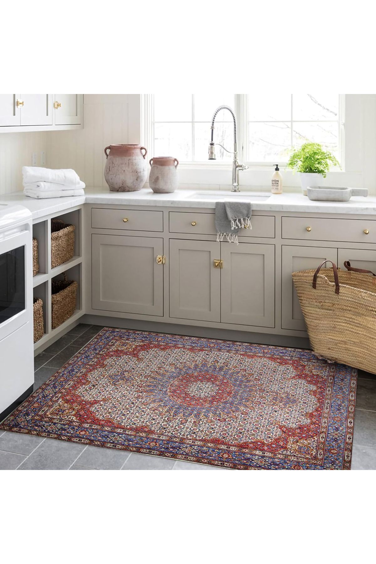 Mete Koleksiyonu Çok Renkli Geleneksel Motifler Desenli Vintage Dekoratif Halı 32