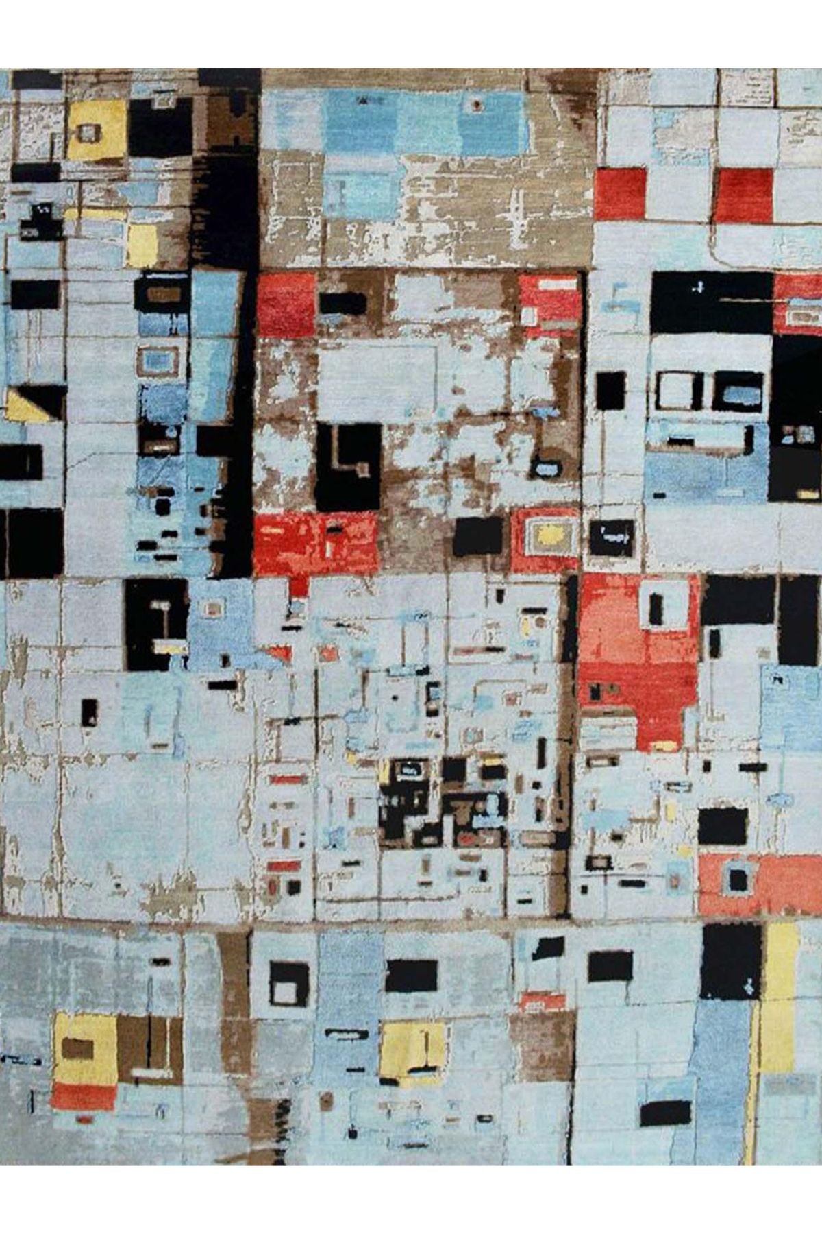Barcelona Koleksiyonu Mavi Tonlarda Soyut Kare Geometrik Desenli Modern Dekoratif Halı 59