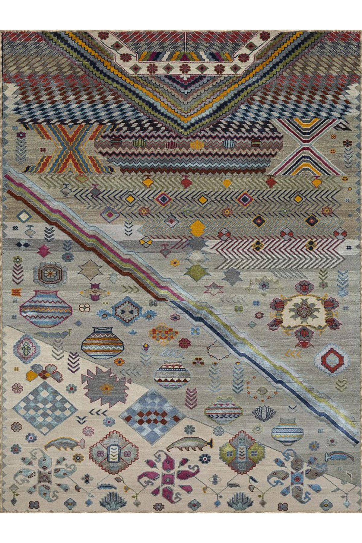 İnci Koleksiyonu Çok Renkli Soyut Desenli Dokuma Taban Modern Dekoratif Halı inci58