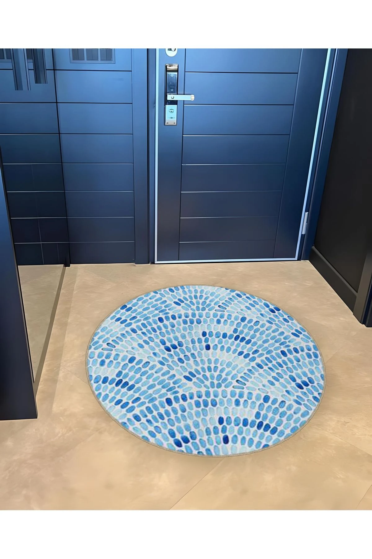 Mira Yuvarlak Mavi Tonlarda Noktalar Dokuma Taban Modern Dekoratif Halı 5561