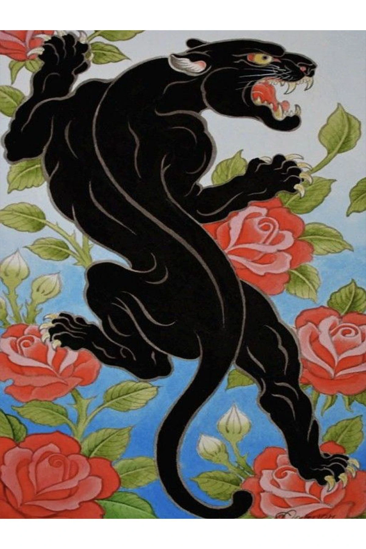 Alya Koleksiyonu Kırmızı Gül Detaylı Siyah Jaguar Desenli Dokuma Taban Dekoratif Halı alya07