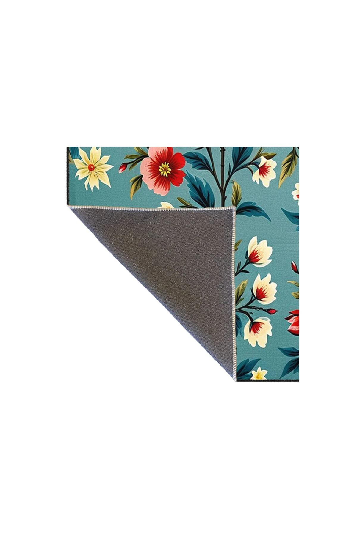 Paris Koleksiyonu Mavi Tema Kırmızı Çiçek ve Gül Desenli Kreatif Modern Dekoratif Halı 115