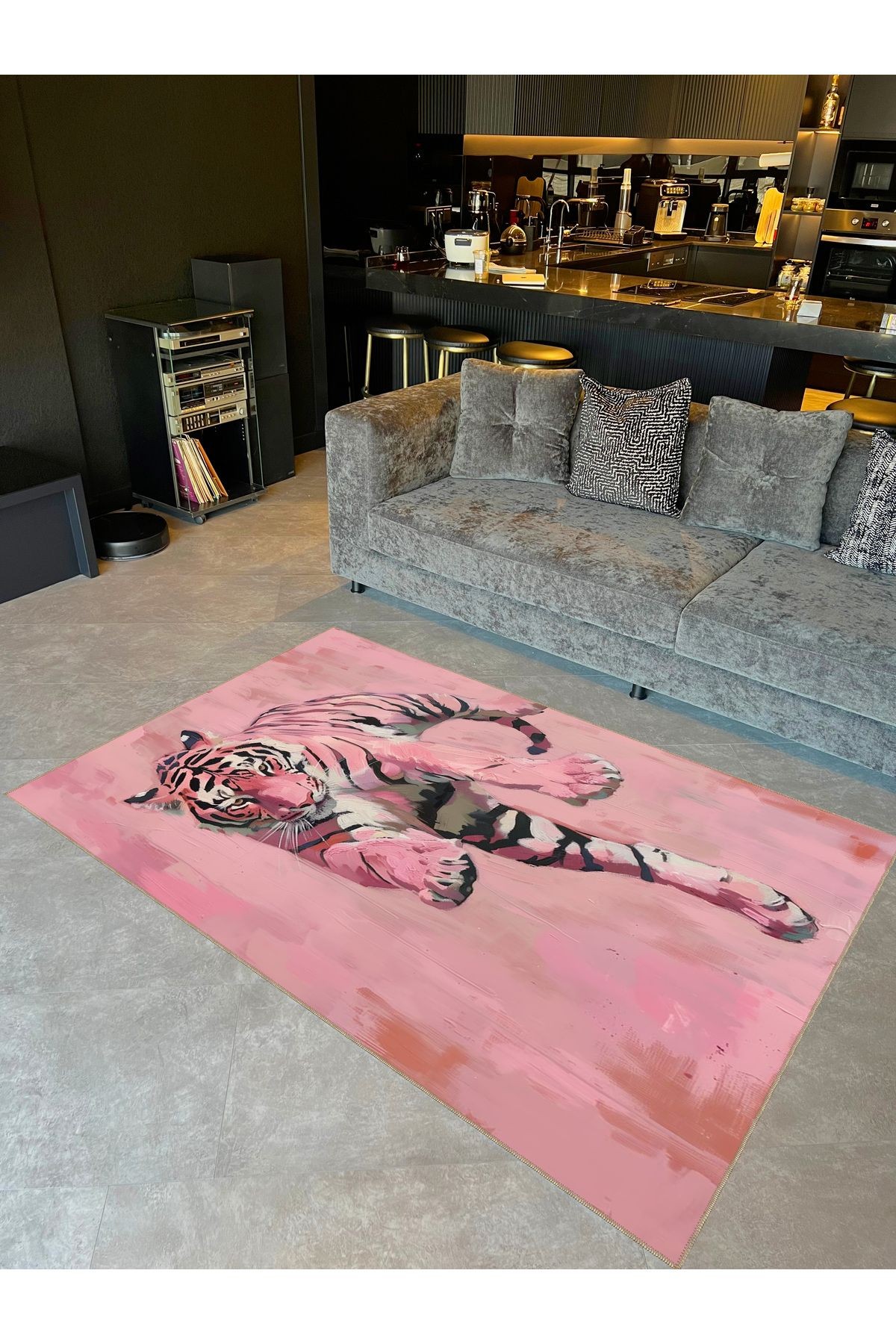 İnci Koleksiyonu Pastel Pembe Tonlu Kaplan Desenli Dokuma Taban Modern Dekoratif Halı inci64
