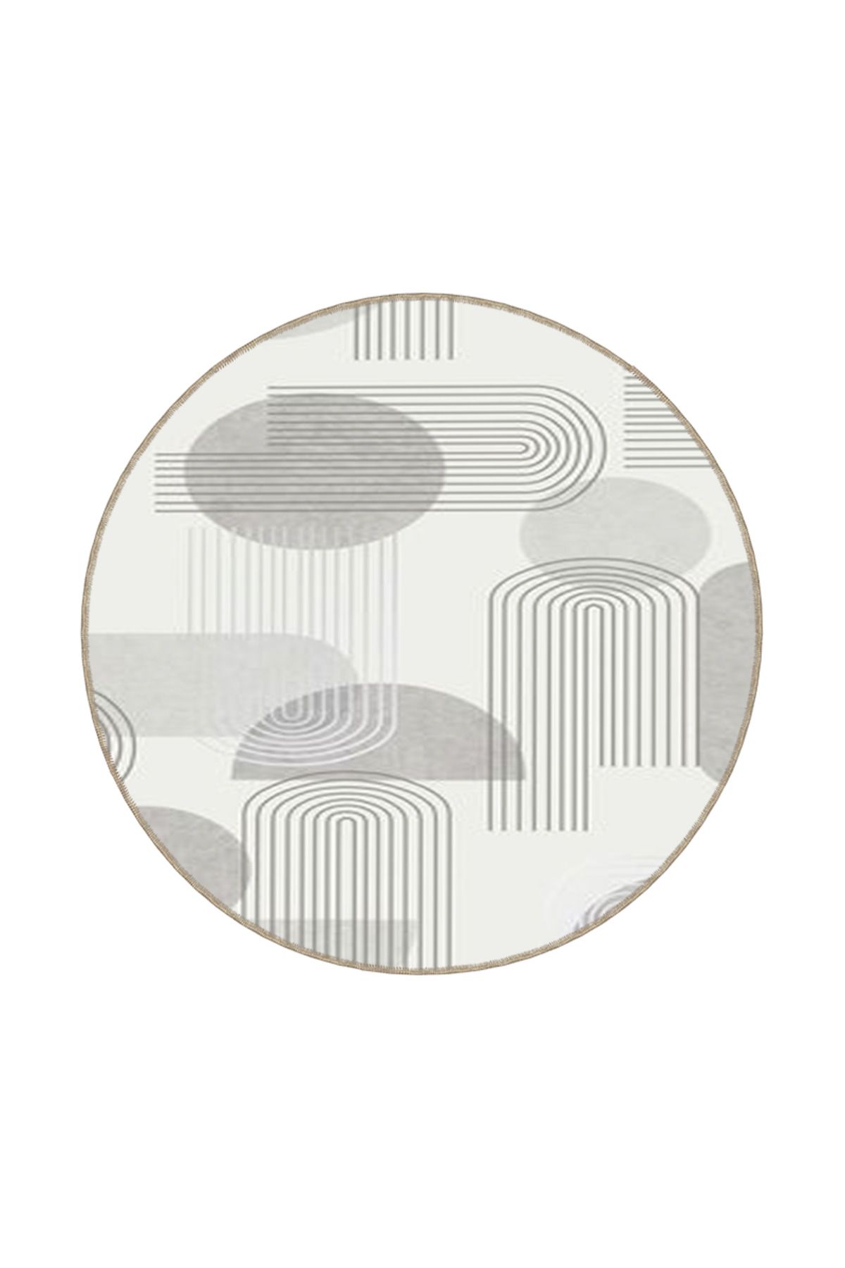Gri Yuvarlak Geometrik Desenli Dokuma Taban Halı ve Yıkanabilir Halı miravip9908