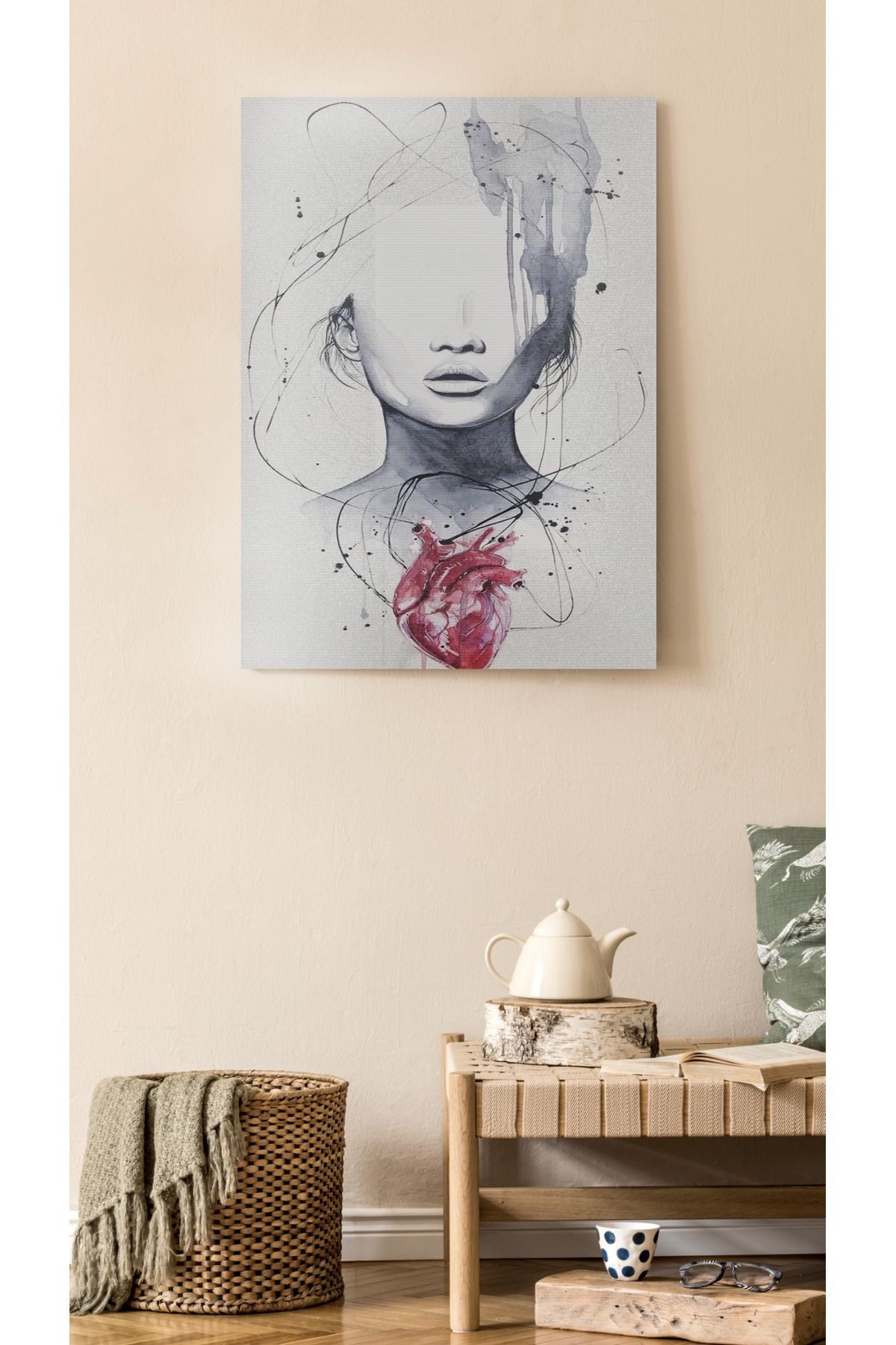 Kanvas Tablo Modern Boyalı Kız Çizimli Temalı Desenli Temalı Tablo