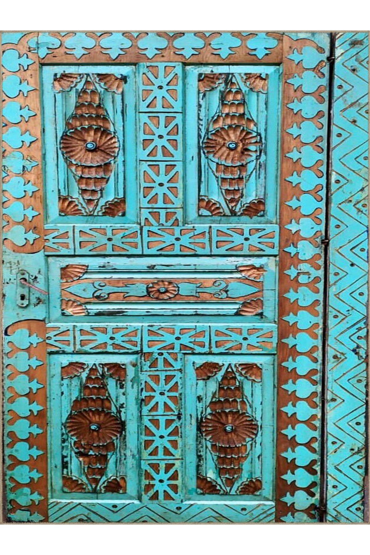 Seda Koleksiyonu Turkuaz Kahverengi Antik Desenli Dokuma Taban Modern Dekoratif Halı seda04
