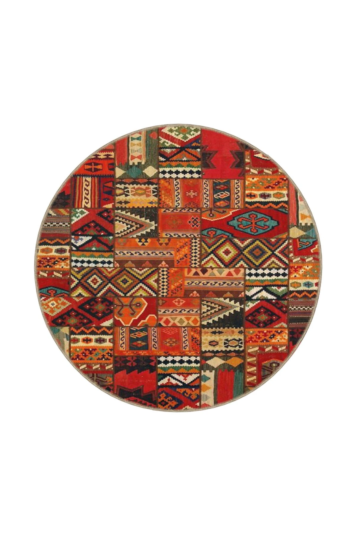 Geleneksel Kahverengi Çok Renkli Desenli Dokuma Taban ve Dekoratif Yıkanabilir Halı miravip8536