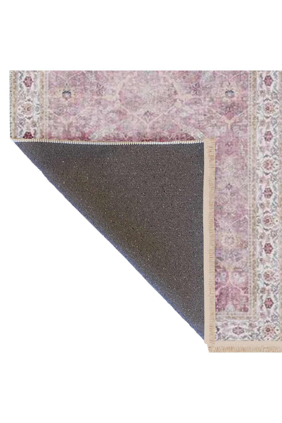 Kemal Koleksiyonu Pembe Temalı Floral ve Etnik Desenli Dokuma Taban Vintage Dekoratif Halı 03