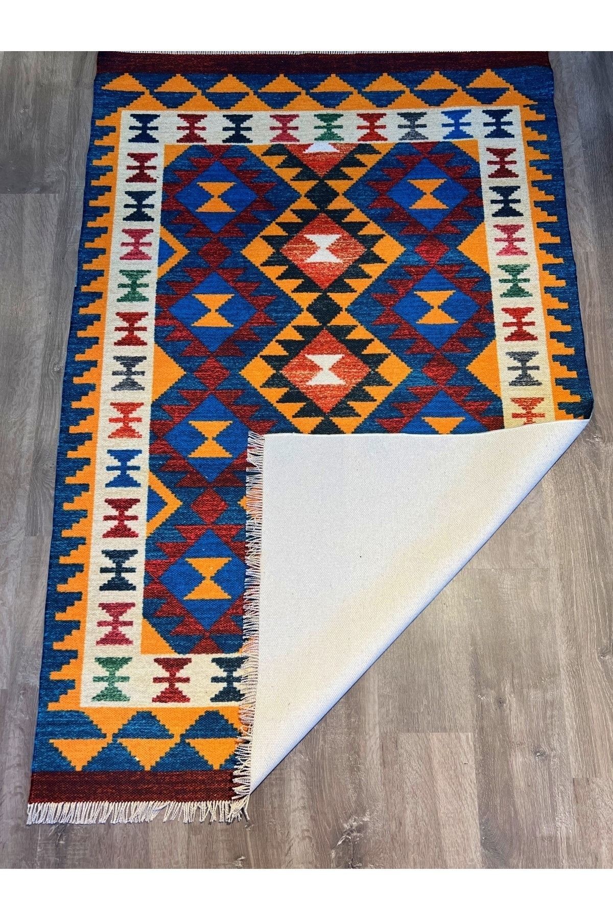 Cotton 560 Etnik Eskitme Desenli Dokuma Taban Çok Renkli Kilim