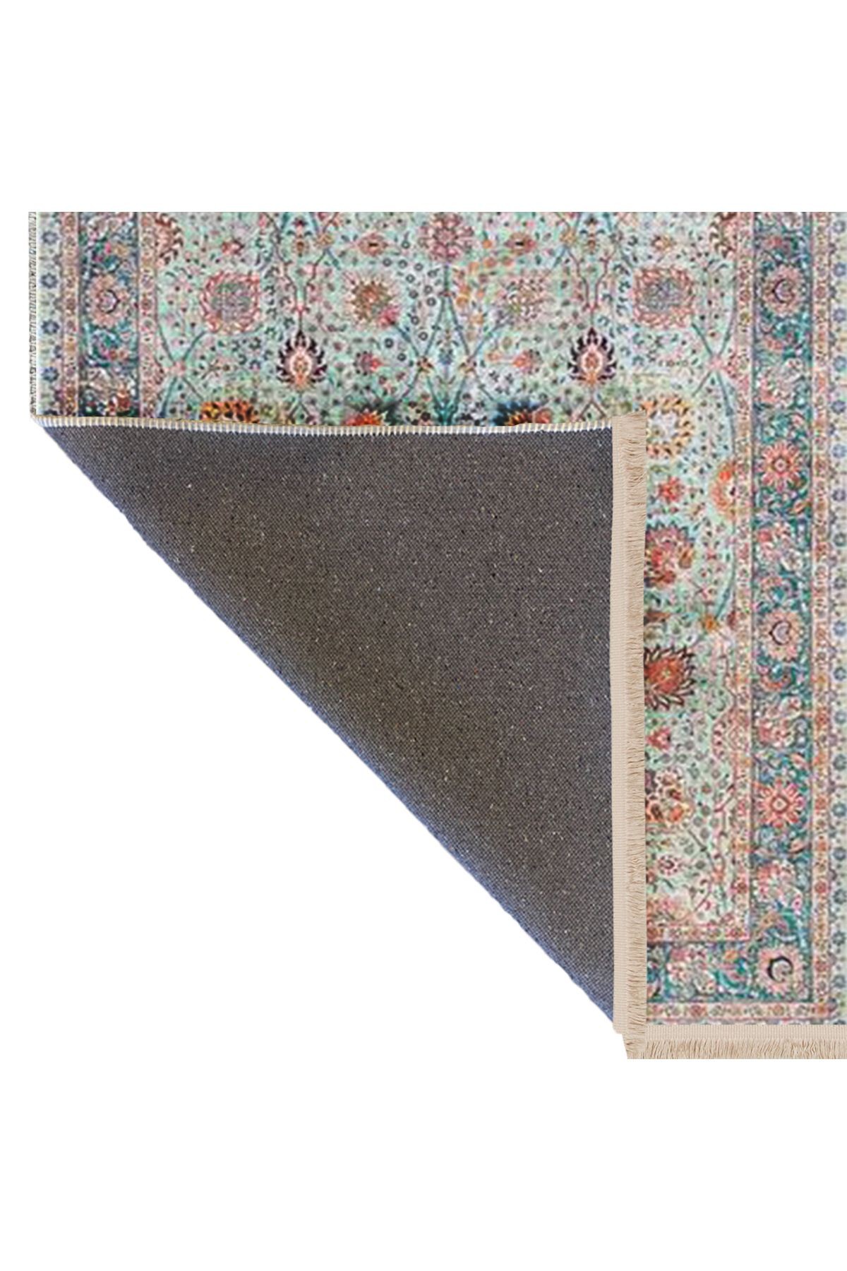 Kemal Koleksiyonu Çok Renkli Çiçek Motif ve Geleneksel Desen Dokuma Taban Vintage Dekoratif Halı 02
