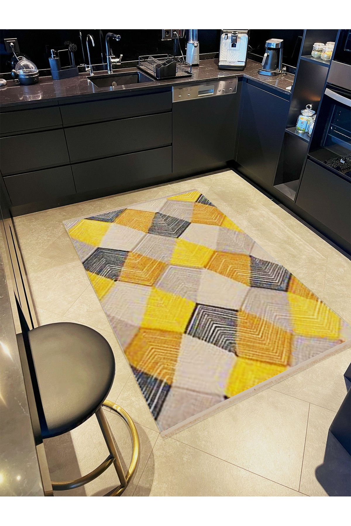 İnci Koleksiyonu Çok Renkli Geometrik Desenli Dokuma Taban Modern Dekoratif Halı inci35