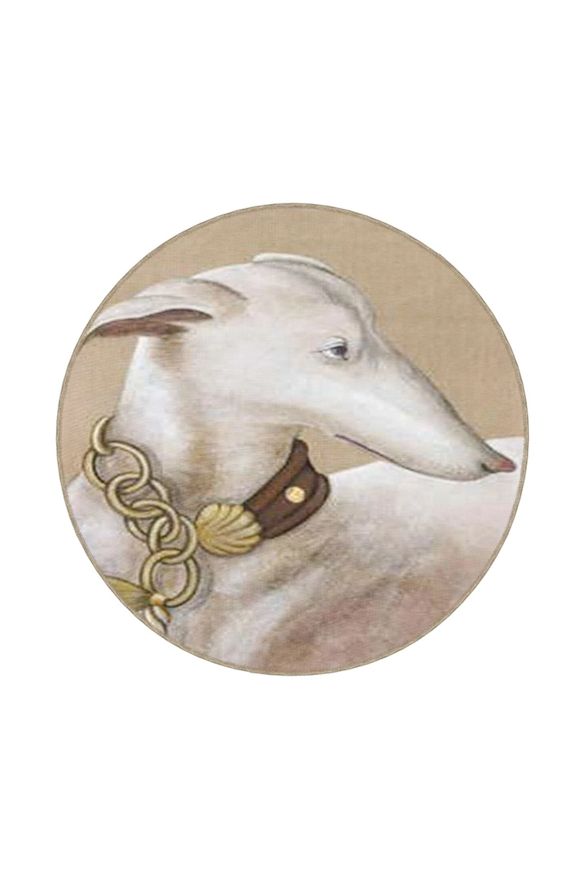 Animal Krem Tonlarda Beyaz Köpek Desenli Dekoratif Halı miravip730