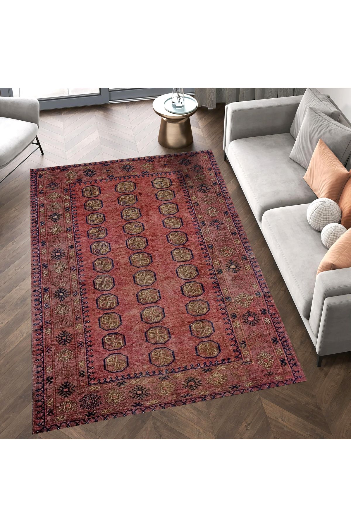 Mete Koleksiyonu Çok Renkli Etnik Motifler Desenli Vintage Dekoratif Halı 19