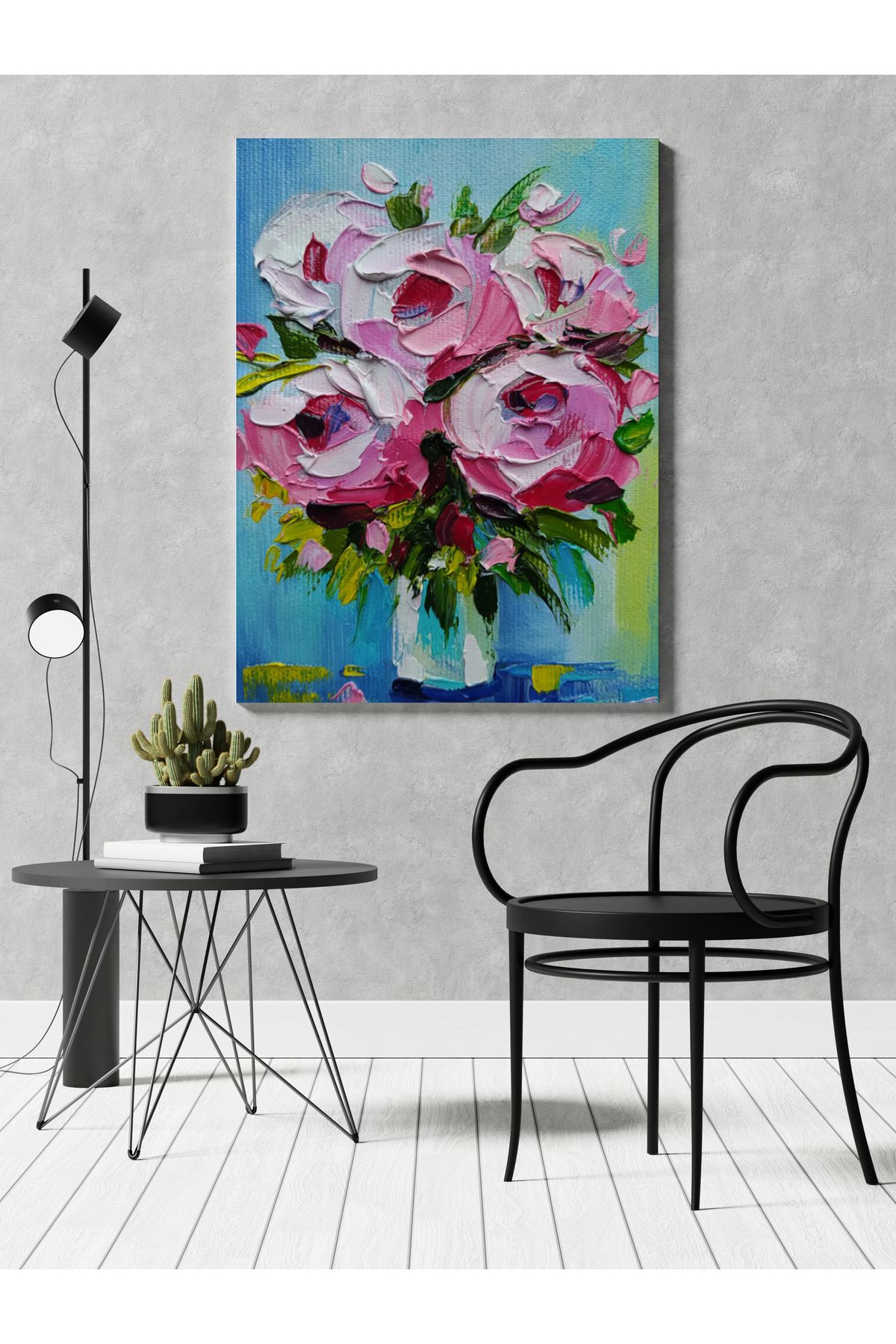Kanvas Tablo Vazo Çiçek Desenli Renkli Temalı Modern Tablo