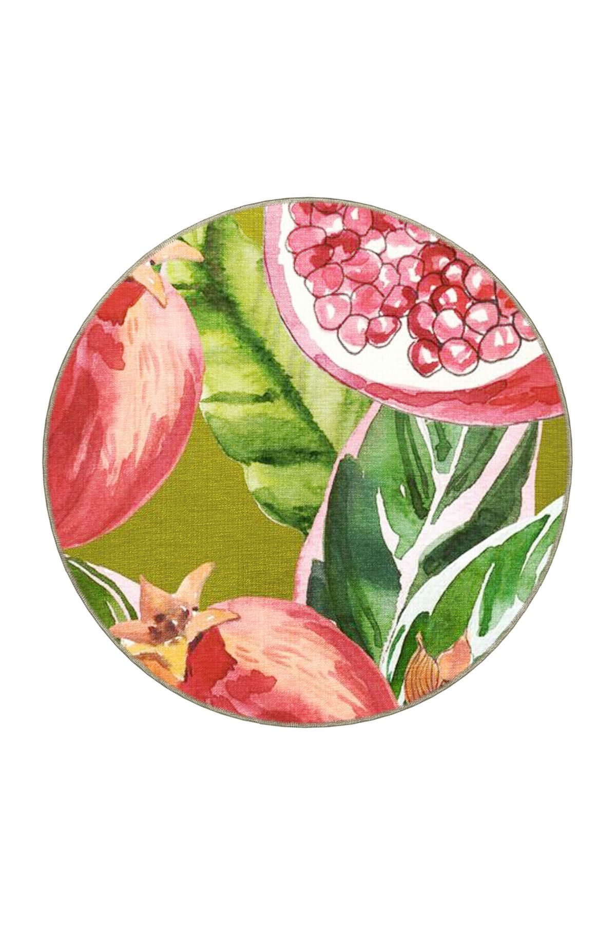 Yeşil Kırmızı Temalı Nar Desenli Kreatif Modern Dekoratif Halı 3847