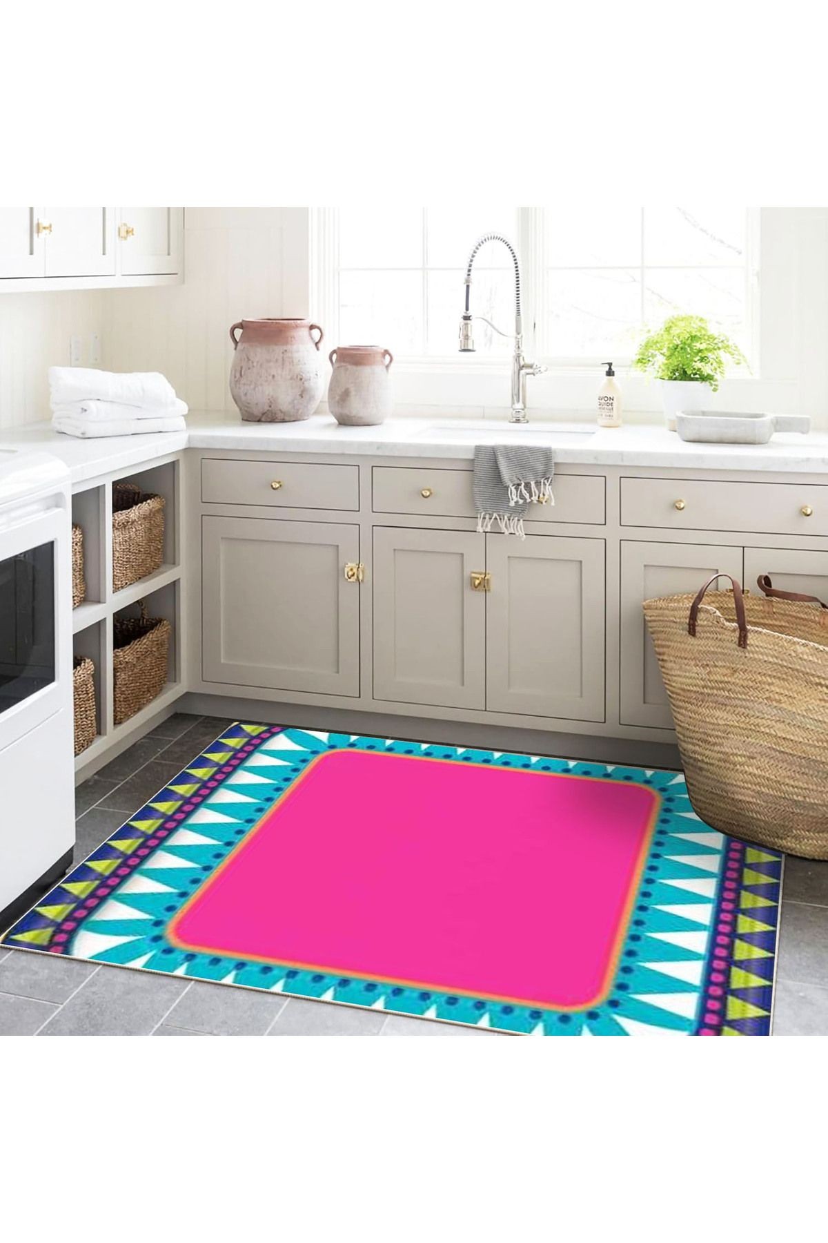 Kemal Koleksiyonu Pembe Temalı Geometrik Detay Desenli Dokuma Taban Modern Dekoratif Halı 28