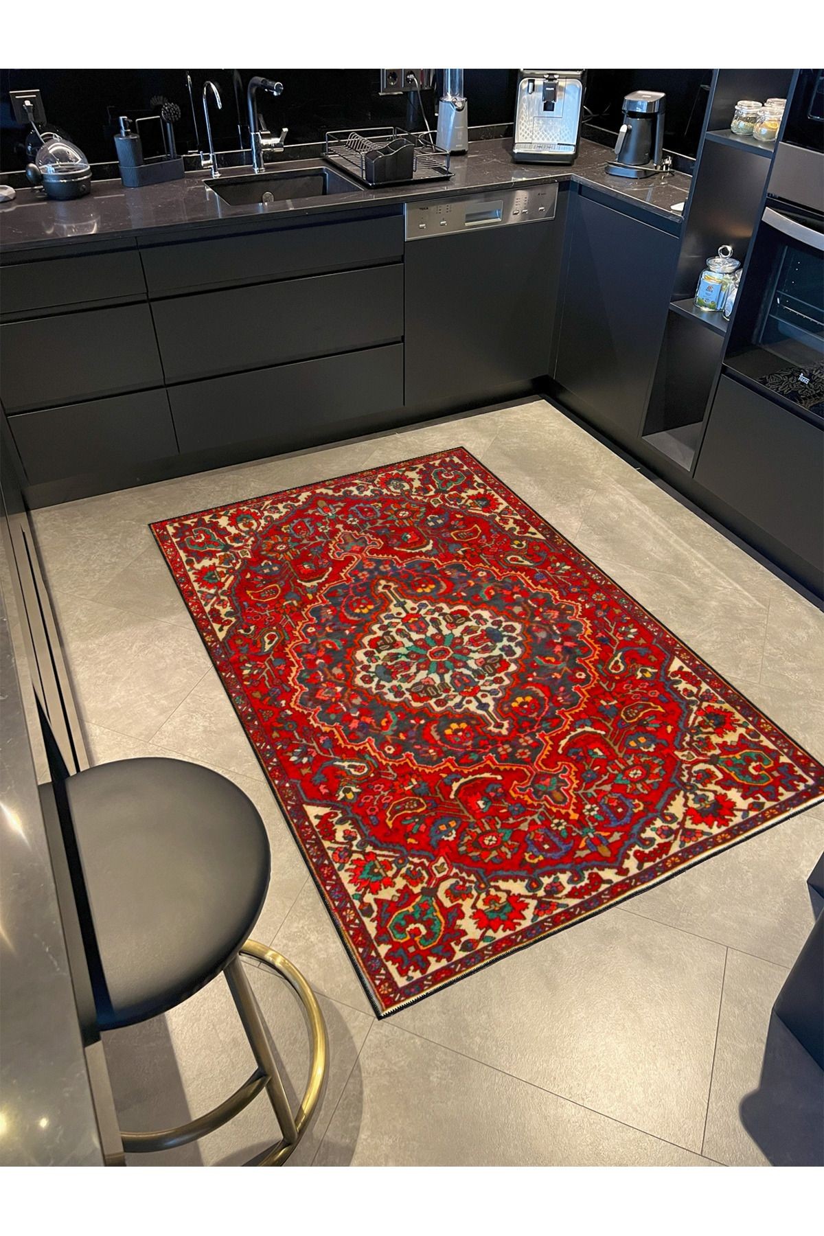 Kırmızı Vintage Desenli Dokuma Taban Halı ve Yıkanabilir Halı aloha164