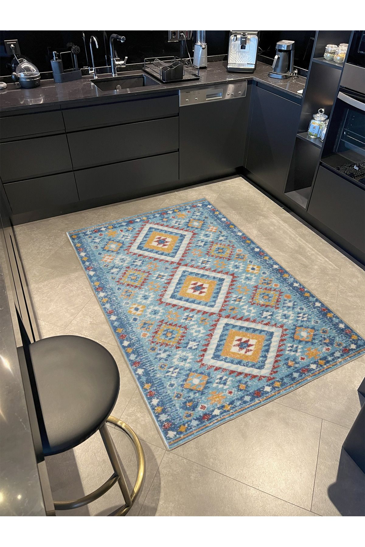 Çapraz Baklavalı Desenli Dokuma Taban ve Dekoratif Halı miravip629