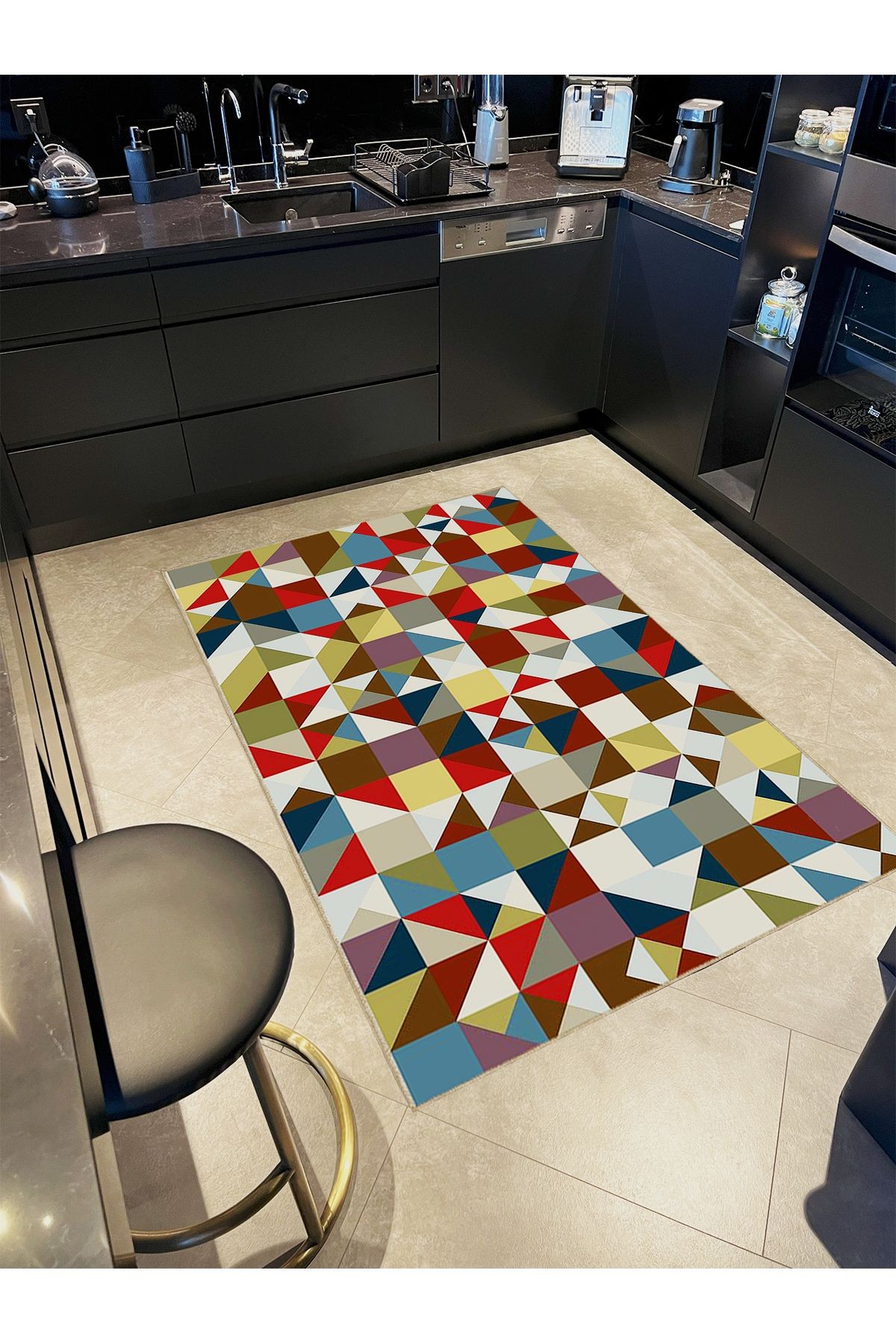 Ametist Serisi Çok Renkli Geometrik Şekiller Desenli Dokuma Taban Modern Dekoratif Halı ametist08