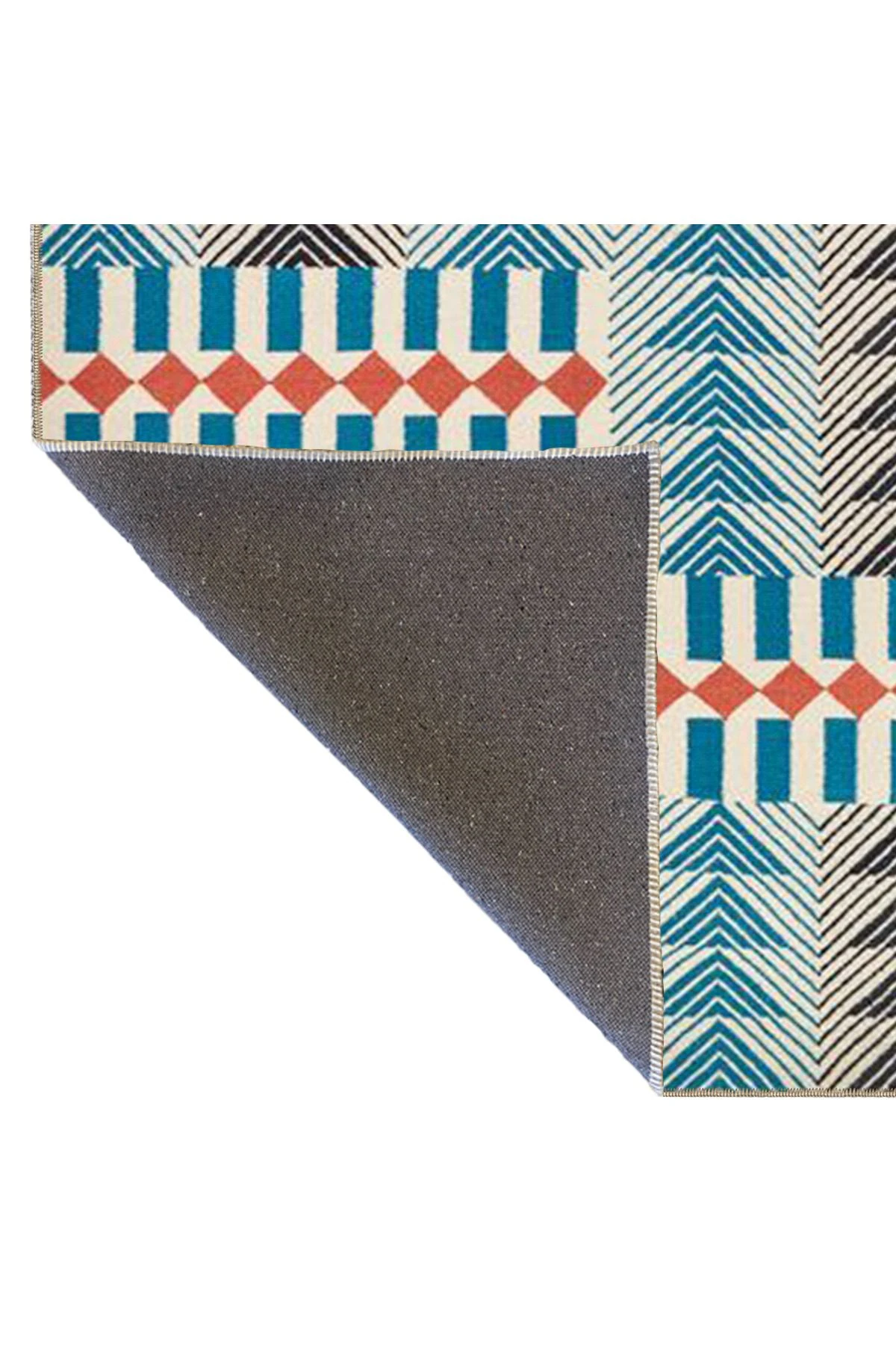 Mavi Gri Temalı Karma Üçgen Geometrik Desenli Modern Dekoratif Halı 4554