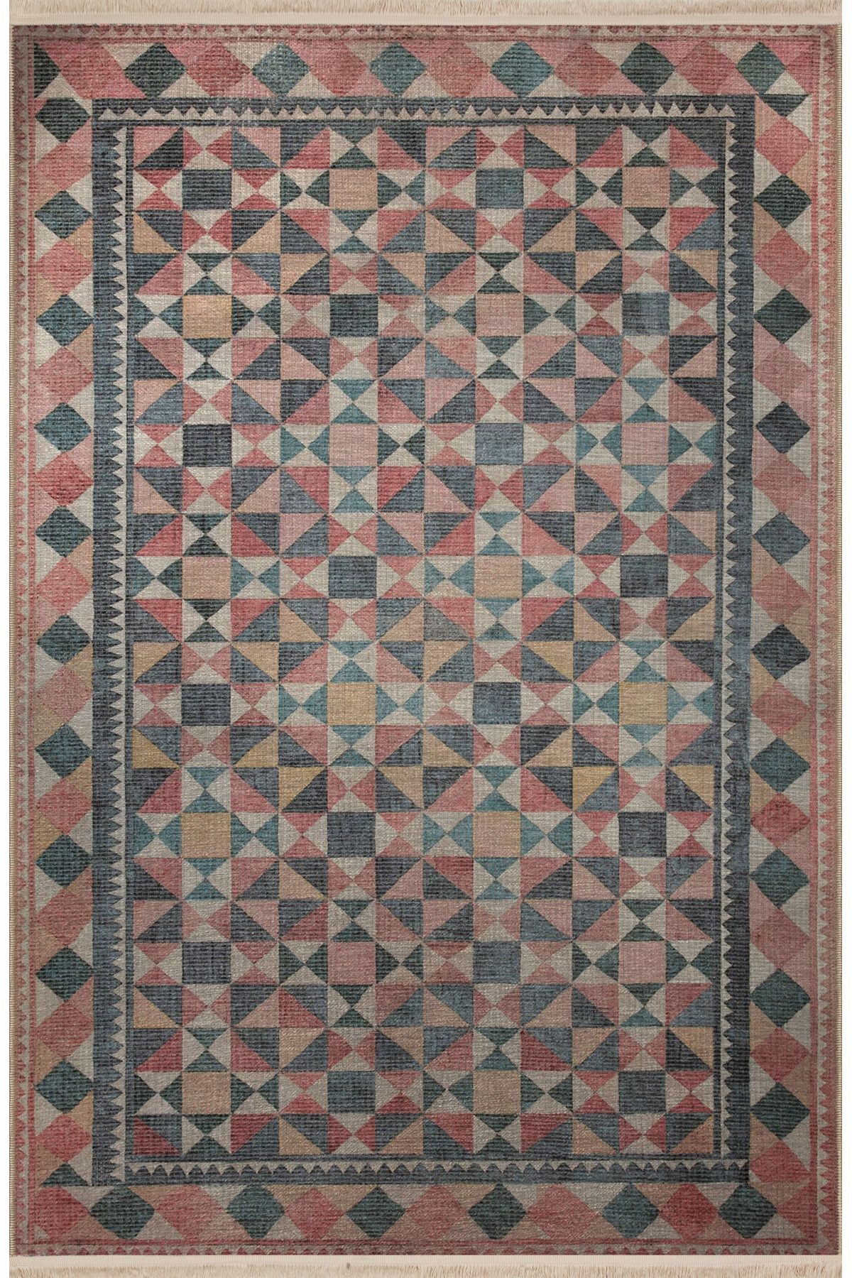 Çok Renkli Karma Geometrik Desenli Kreatif Vintage Dekoratif Halı 2903
