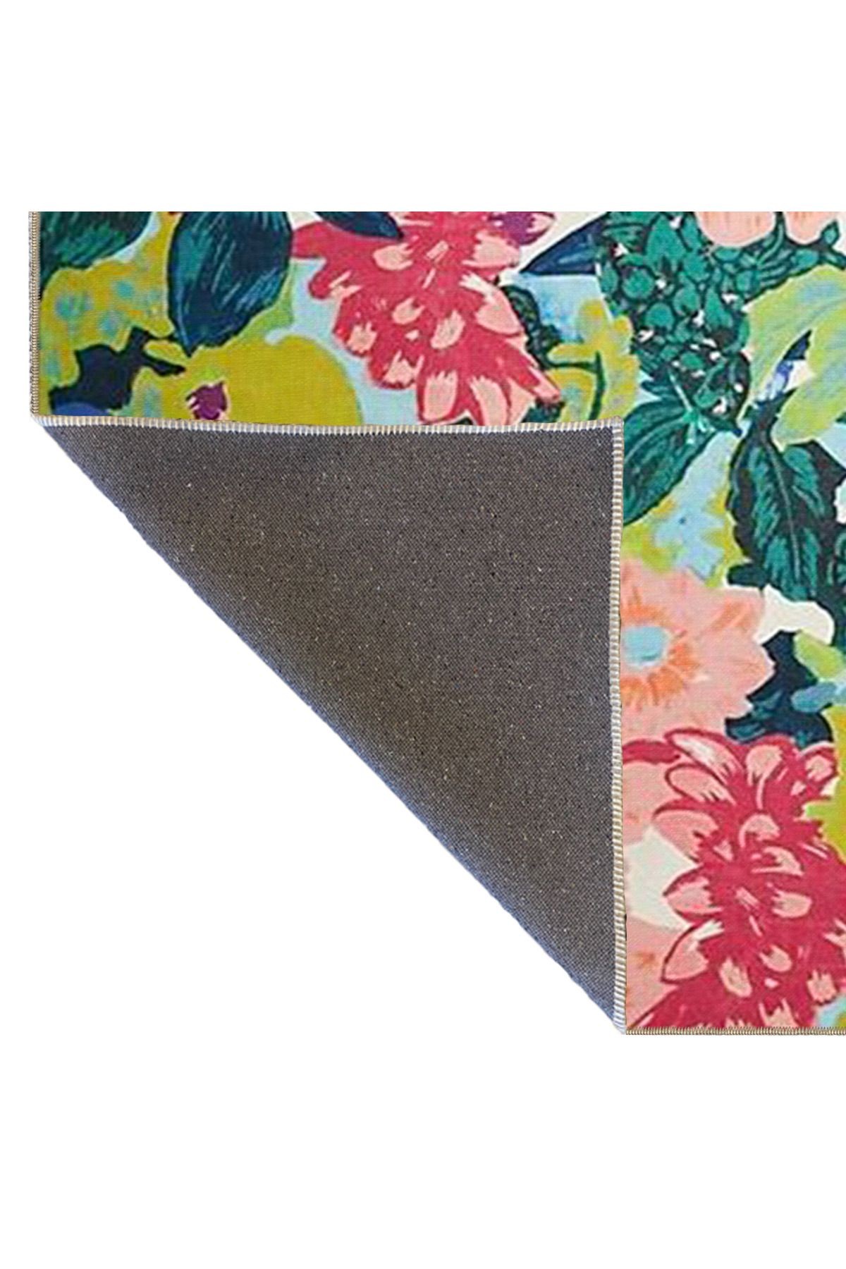 Çok Renkli Floral Çiçek ve Çilek Desenli Kreatif Modern Dekoratif Halı 3623