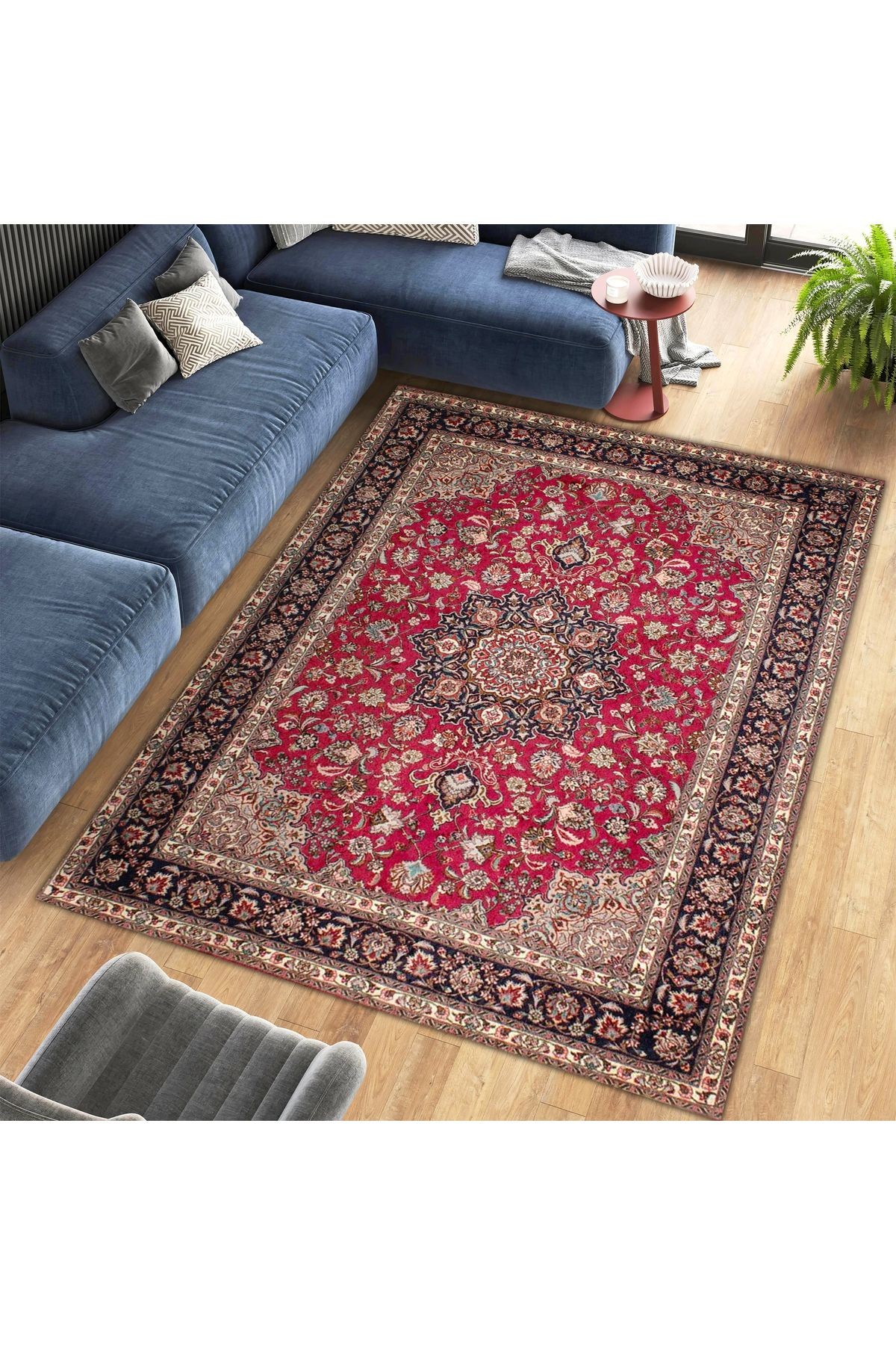 Aysu Koleksiyonu Kırmızı Detaylı Çiçek Desenli Dokuma Taban Modern Dekoratif Halı aysu48