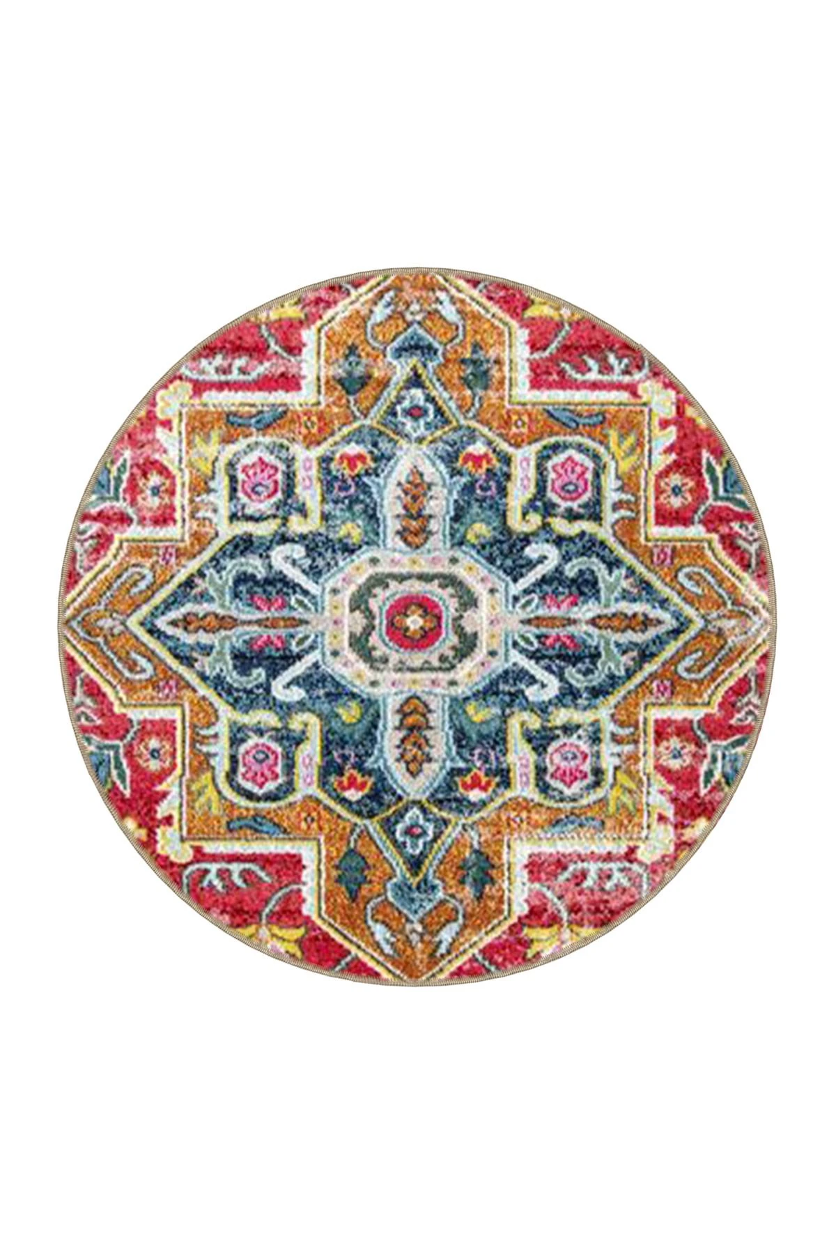 Pembe Temalı Çok Renkli Geleneksel Motif Desenli Vintage Dekoratif Halı 3596