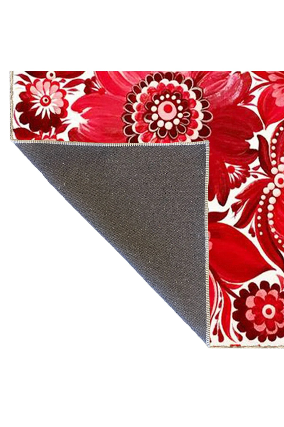 Kırmızı Çiçek Desenli Modern Dekoratif Halı miravip284