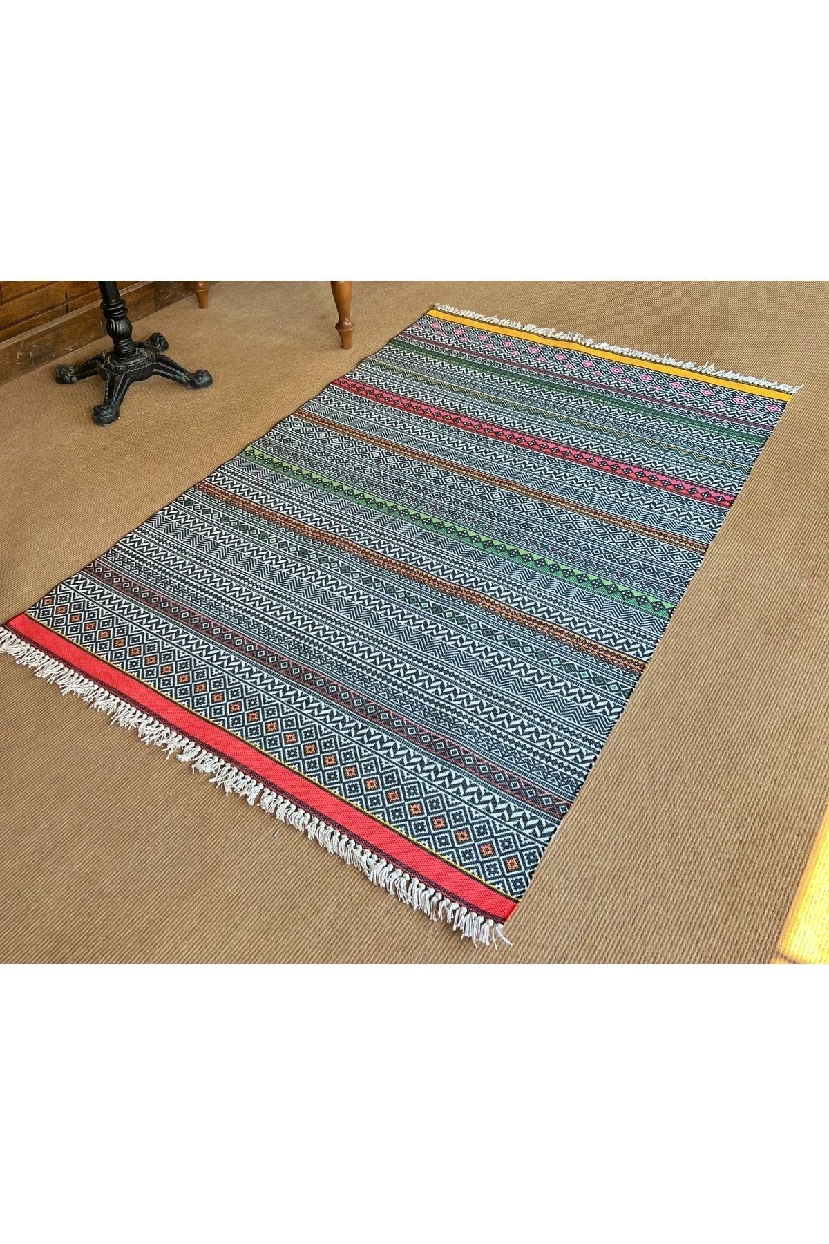 Cotton 557 Etnik Desenli Dokuma Taban Çok Renkli Kilim