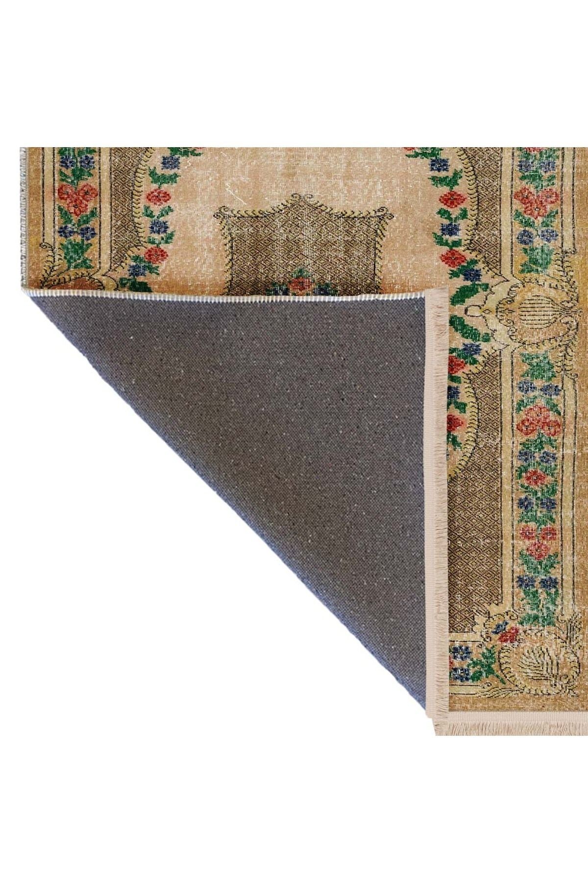 Memlük Koleksiyonu Kahve Temalı Çiçekli Etnik Vintage Desenli Dokuma Taban Dekoratif Halı memlük23