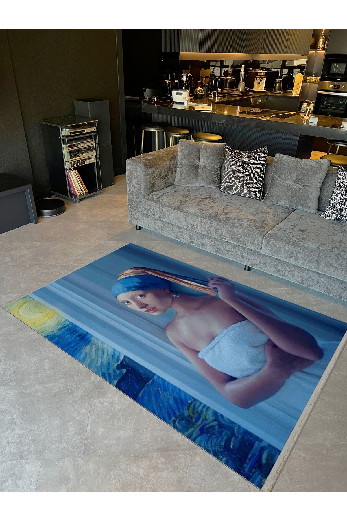 Özge Koleksiyonu Sanatsal Tasarım Manzara ve Kadın Detaylı Dokuma Taban Modern Dekoratif Halı özge01