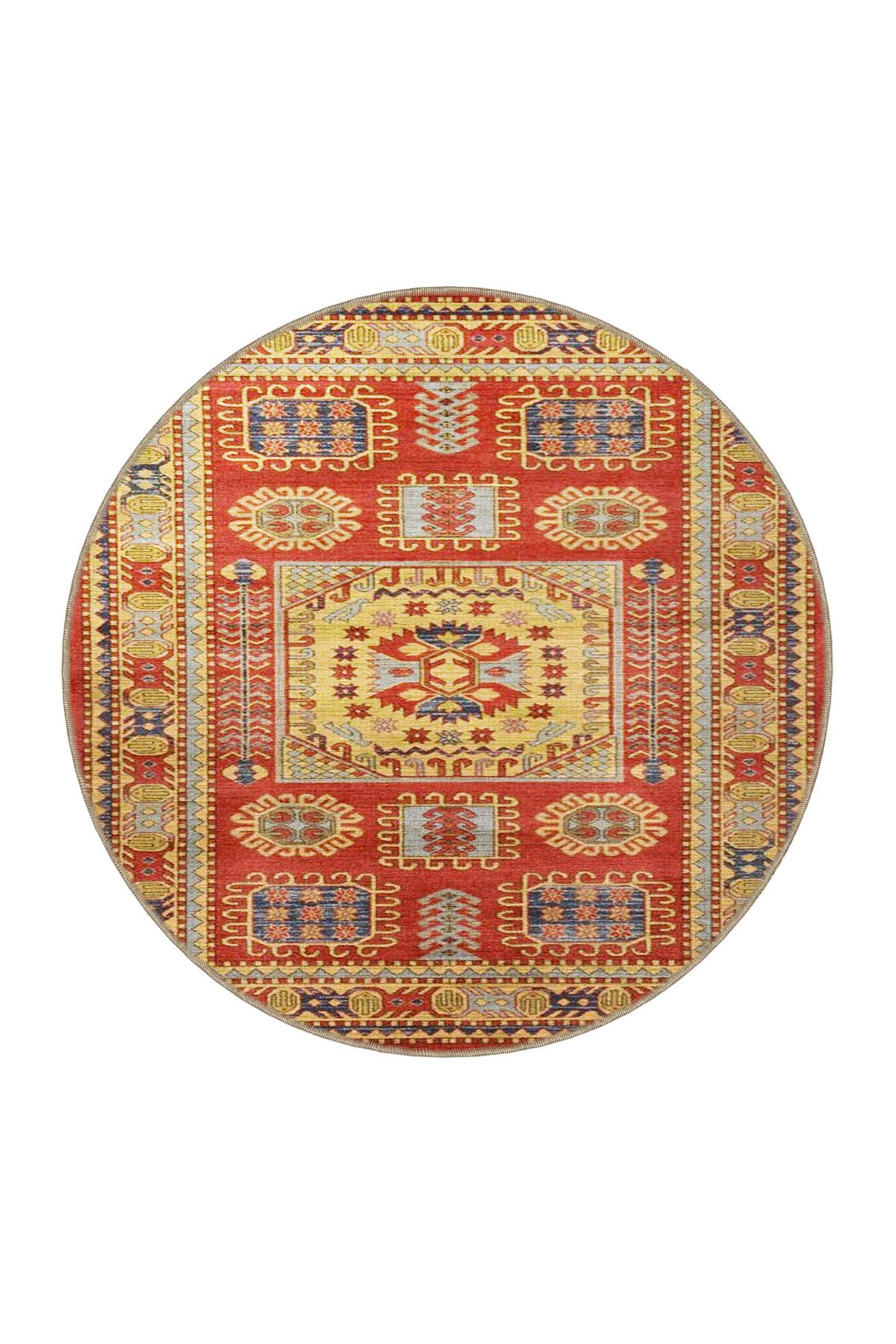 Kırmızı Tonlarında Geometrik Modern Dekoratif Halı 3674