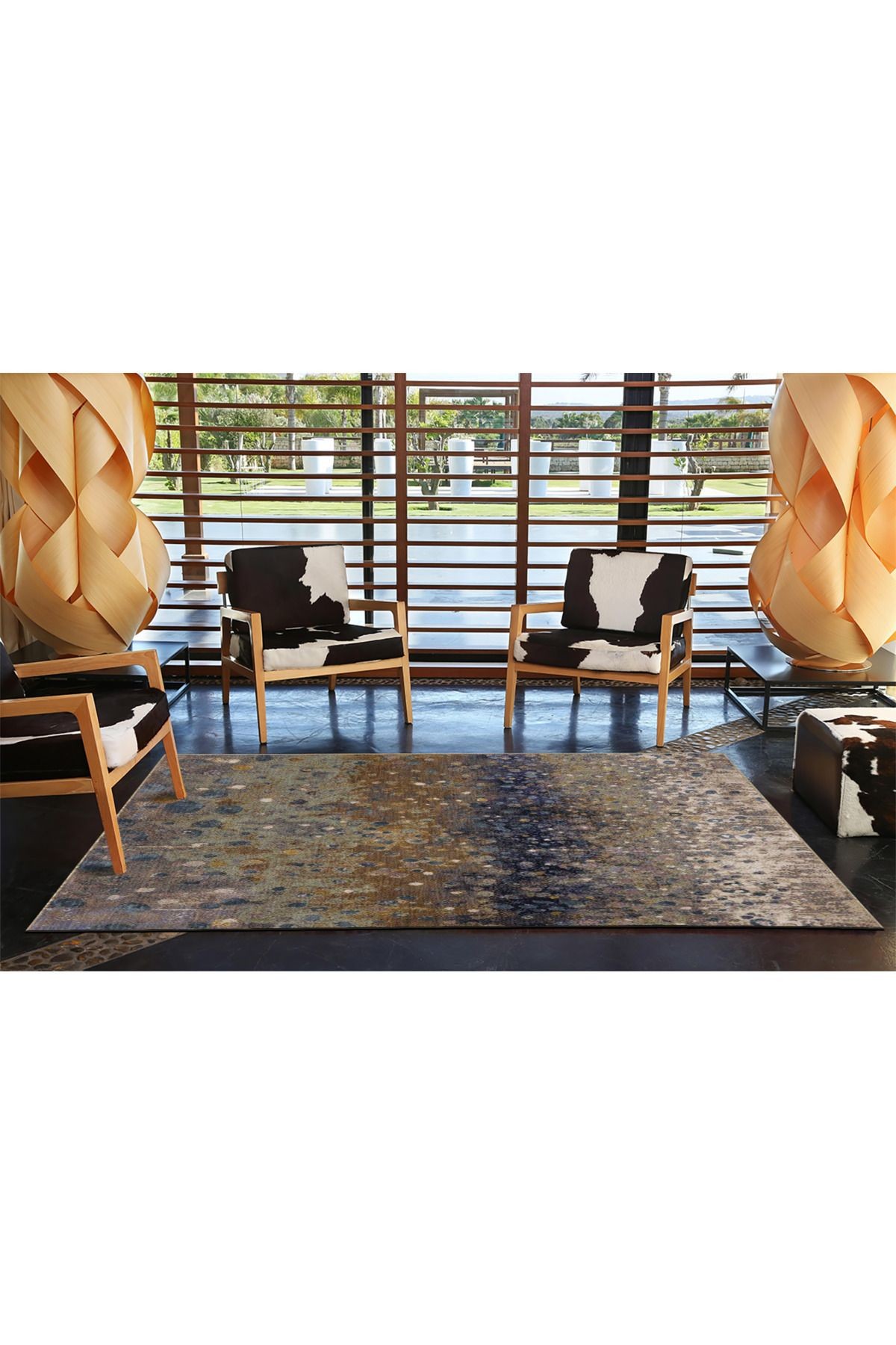 Çok Renkli Soyut Abstract Nokta Desenli Modern Dekoratif Halı 3969