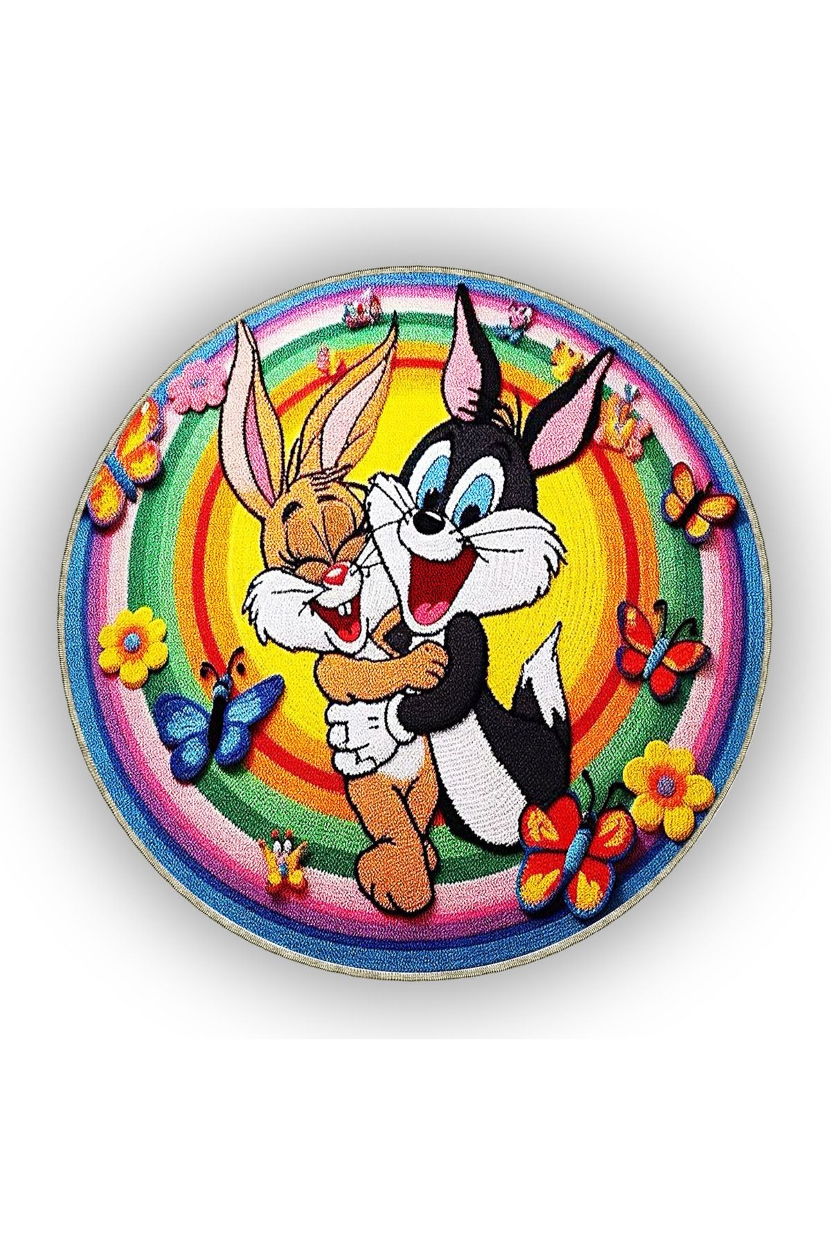 Çizgi Karakter Tema Çok Renkli Tavşan Bugs Bunny Desenli Kreatif Modern Dekoratif Halı 5101