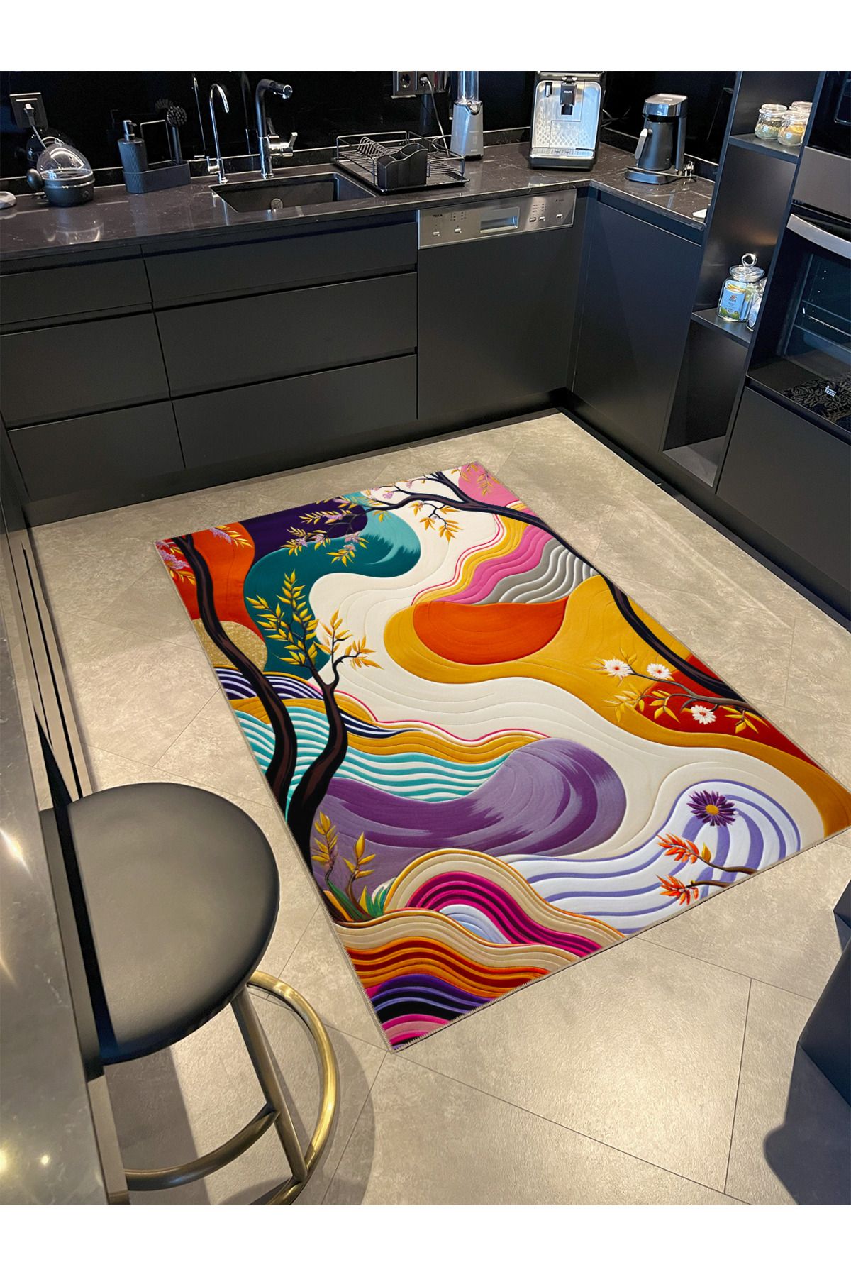 Paris Koleksiyonu Soyut Temalı Ağaç ve Dalgalı Desenli Modern Dekoratif Halı 70