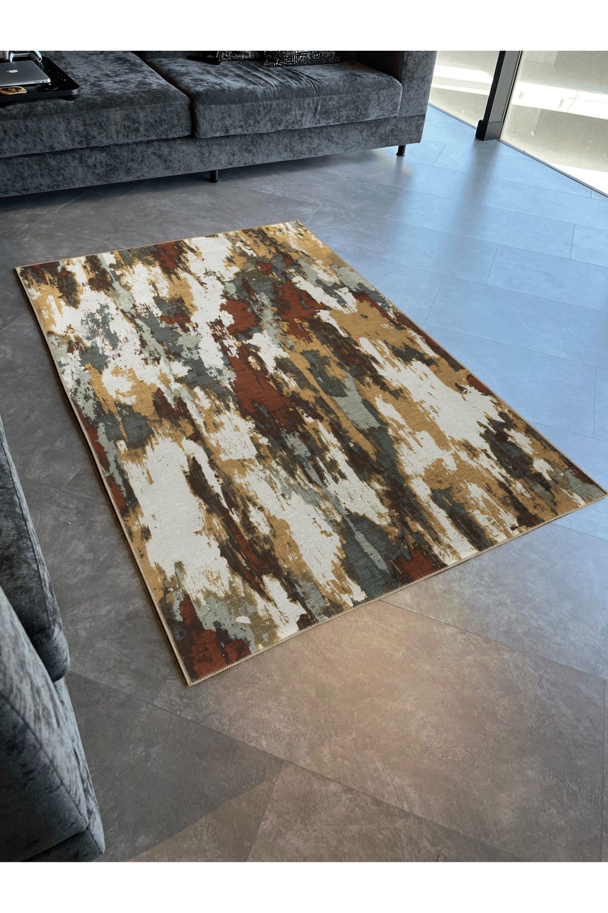 Açık Ton Çok Renkli Soyut Kalıtsal Desenli Kreatif Modern Dekoratif Halı 2385