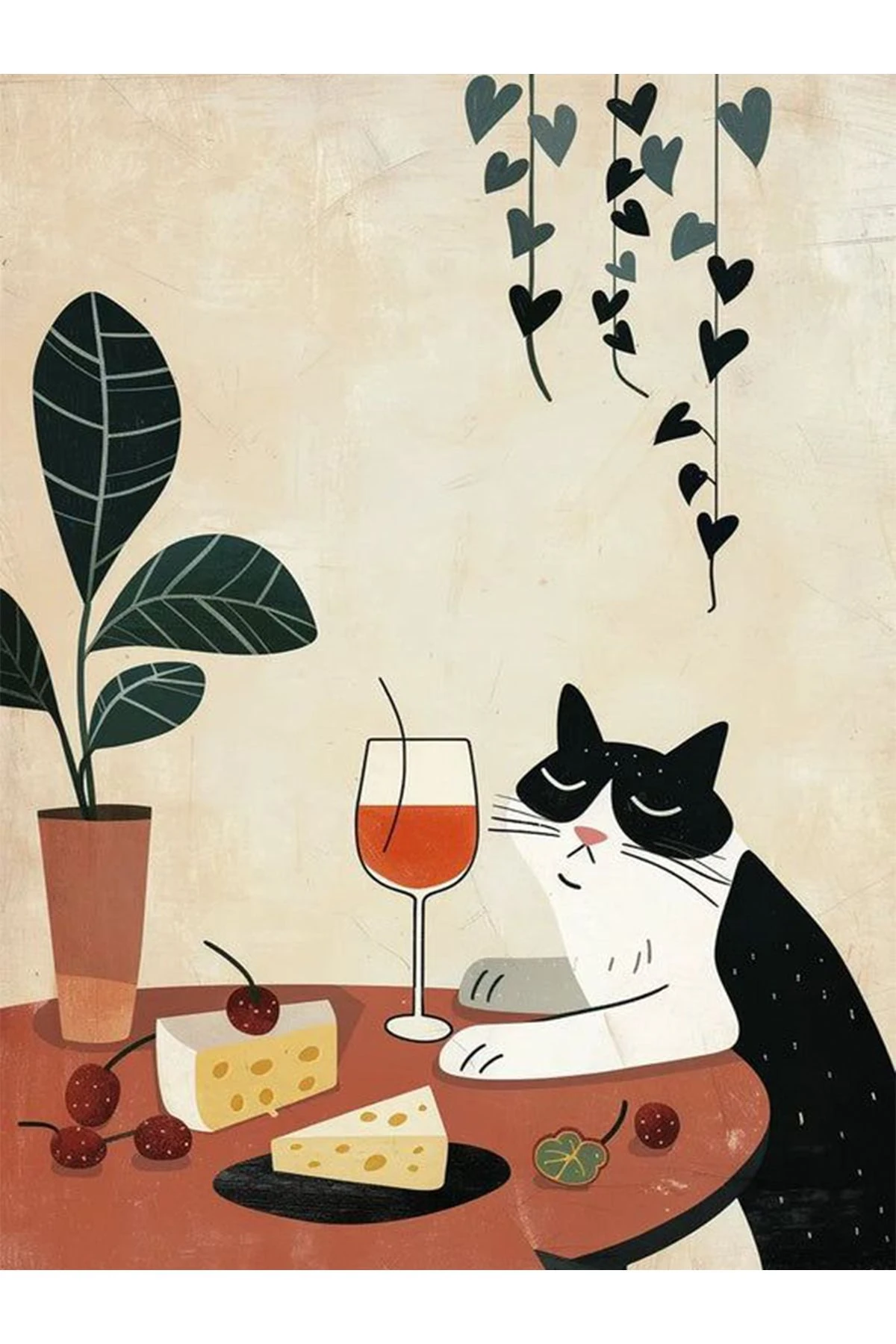 Özge Koleksiyonu Kedi Kadeh ve Peynir Desenli Dokuma Taban Modern Dekoratif Halı özge44