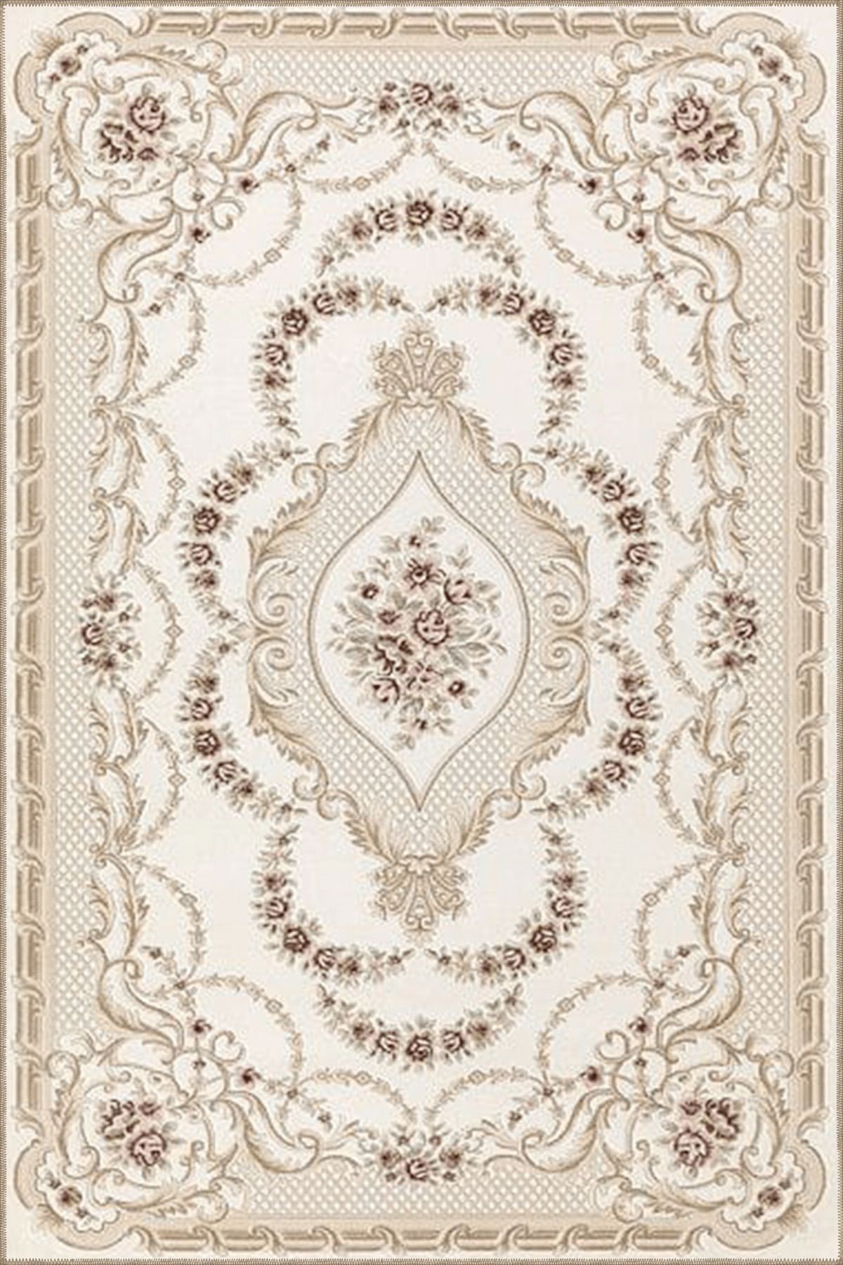 Bej Temalı Geleneksel Motif Çiçek Desenli Vintage Dekoratif Halı 4889