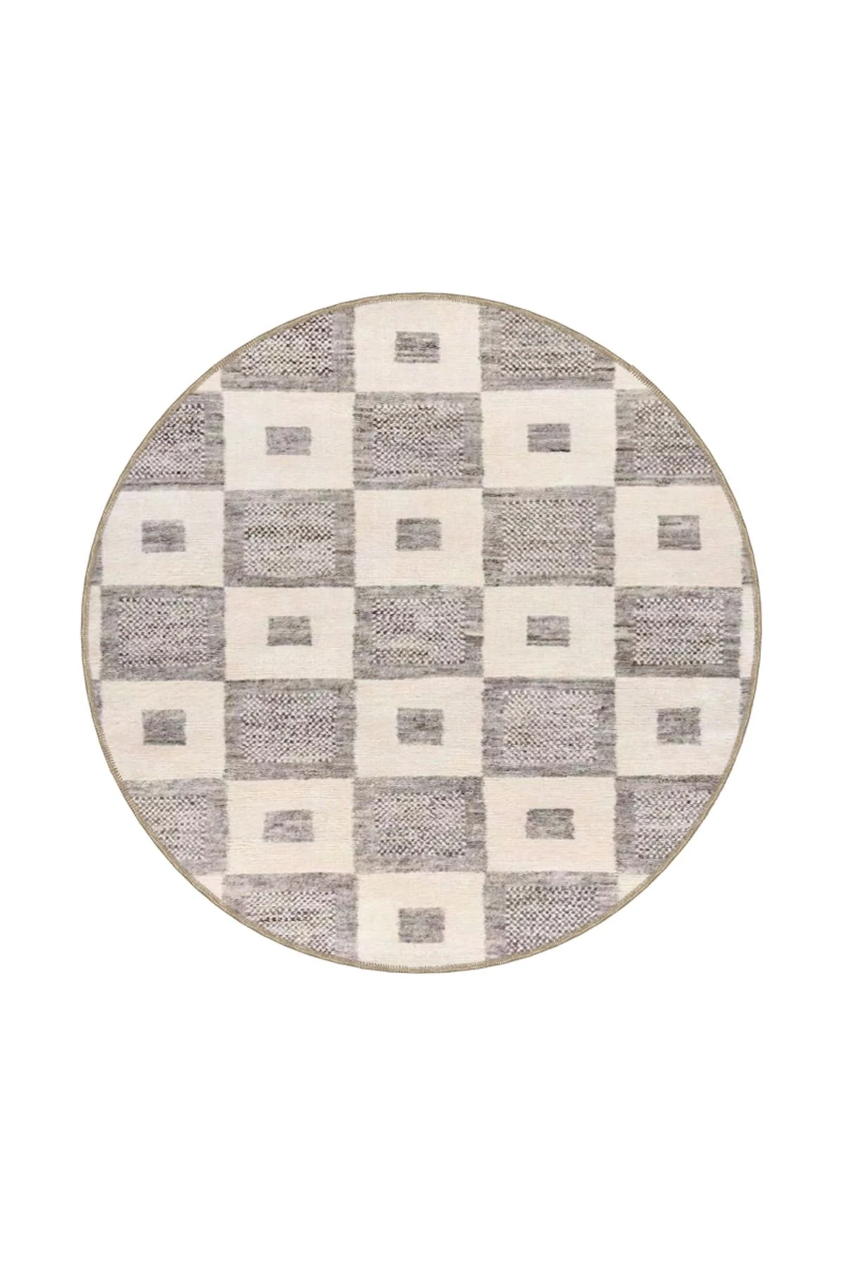 Kareli Gri Krem Renkli Geometrik Çizgli Motifli Modern Dekoratif Halı miravip1020