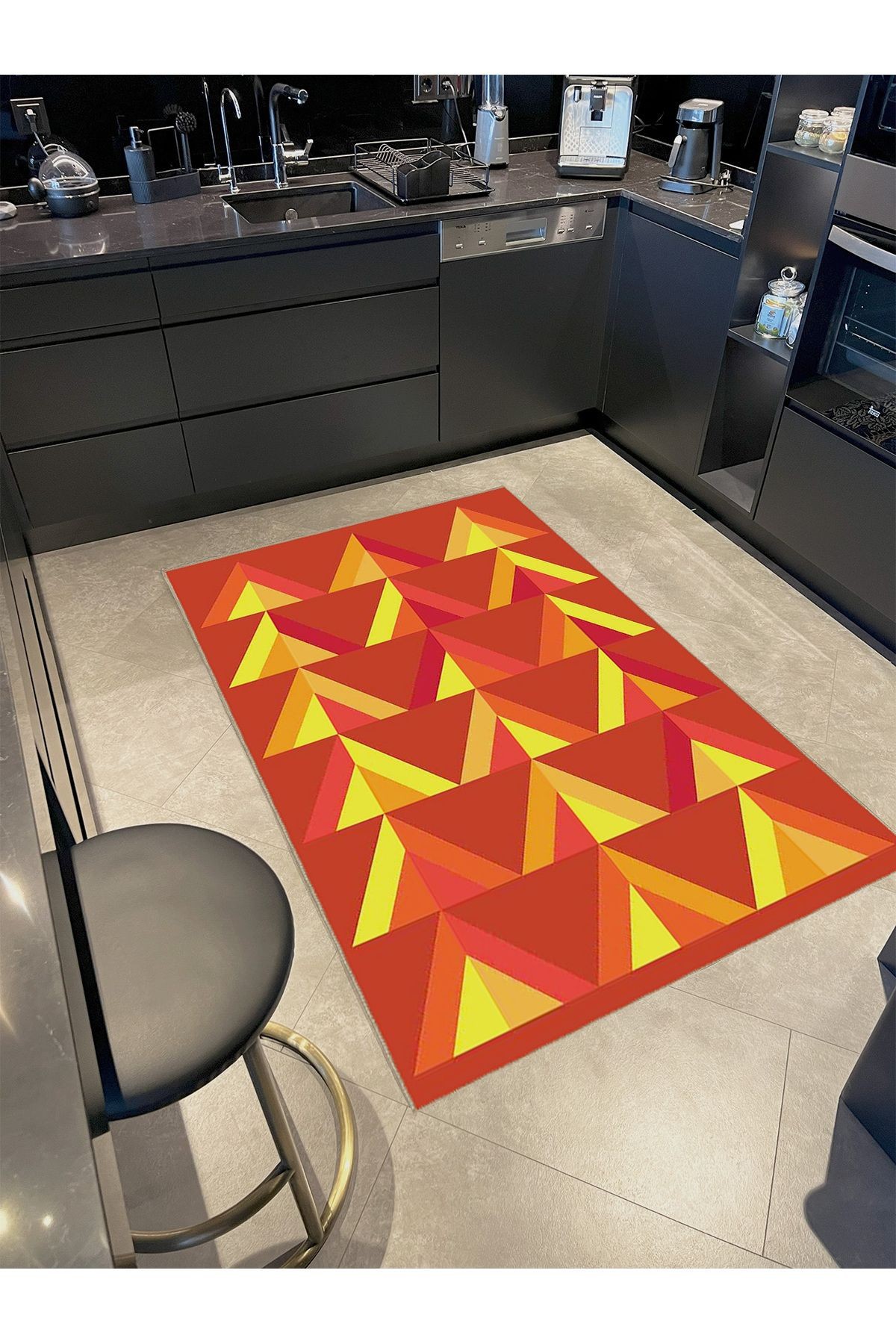 Ametist Serisi Turuncu Tonlarda Geometrik Desenli Dokuma Taban Modern Dekoratif Halı ametist18