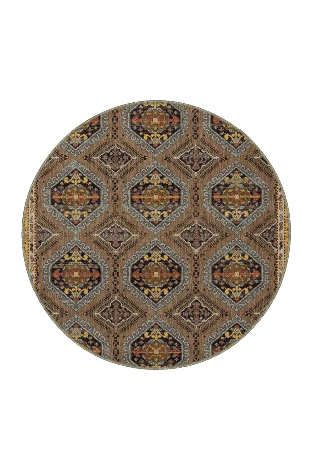 Kahverengi Temalı Çok Renkli Geleneksel Motif Etnik Desenli Vintage Dekoratif Halı 3980