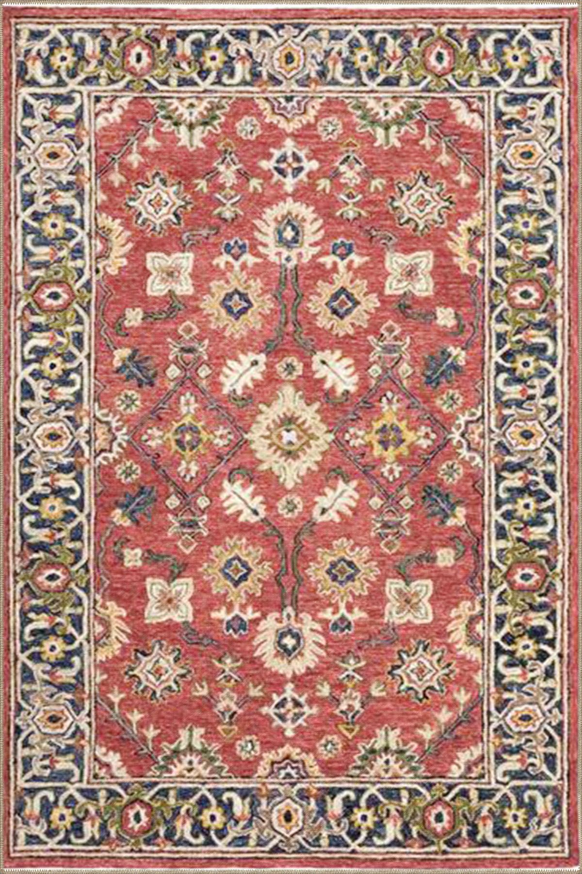 Etnik Çiçekli Kırmızı Desenli Dokuma Taban ve Dekoratif Halı miravip622