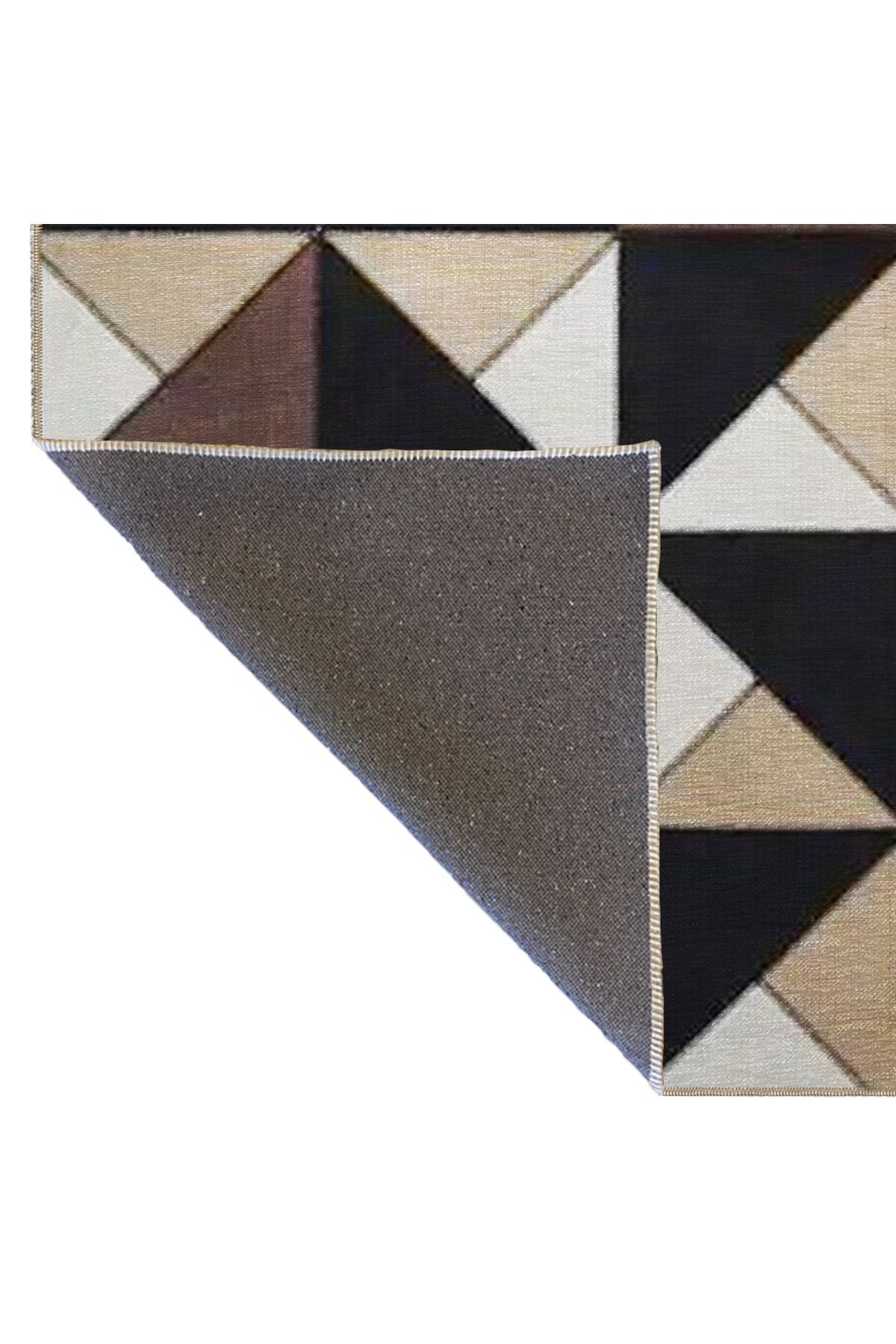 Siyah Bej Temalı Üçgen Geometrik Desenli Kreatif Modern Dekoratif Halı 3459